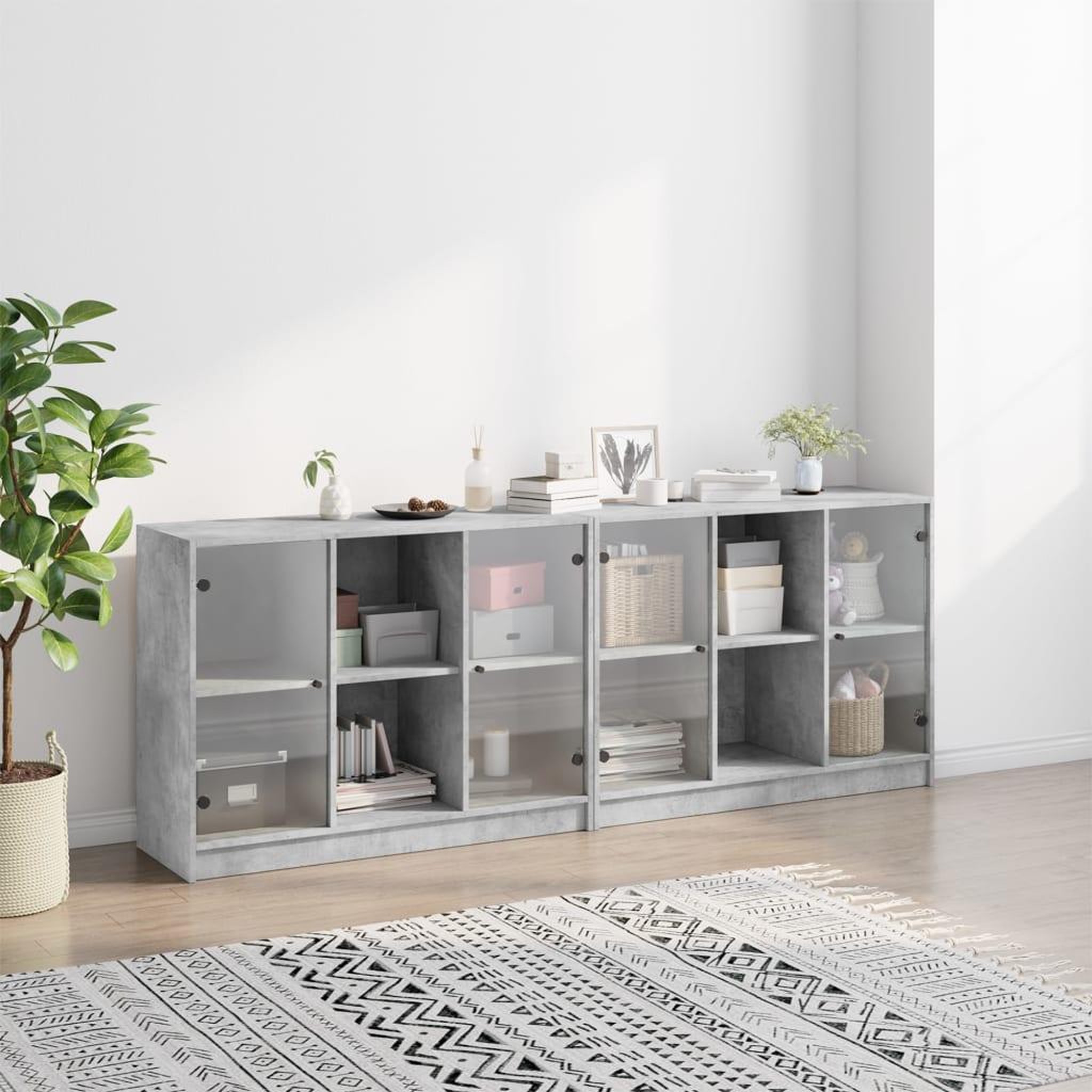Voir la diapositive 3 : VIDAXL Bibliotheque avec portes gris beton 204x37x75 cm