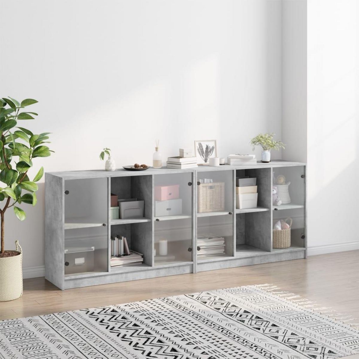 VIDAXL Bibliotheque avec portes gris beton 204x37x75 cm