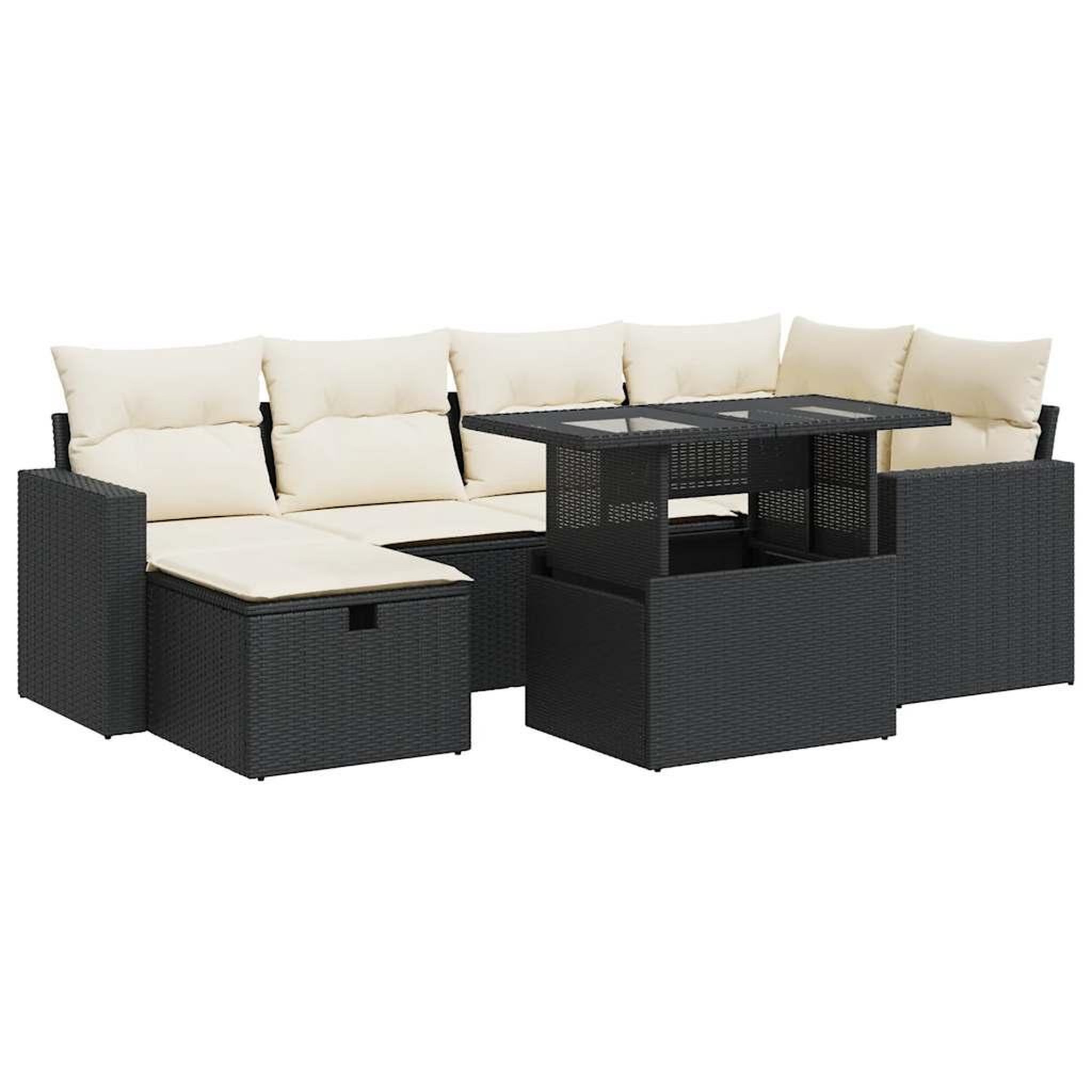 Voir la diapositive 2 : VIDAXL Salon de jardin 7 pcs avec coussins noir resine tressee