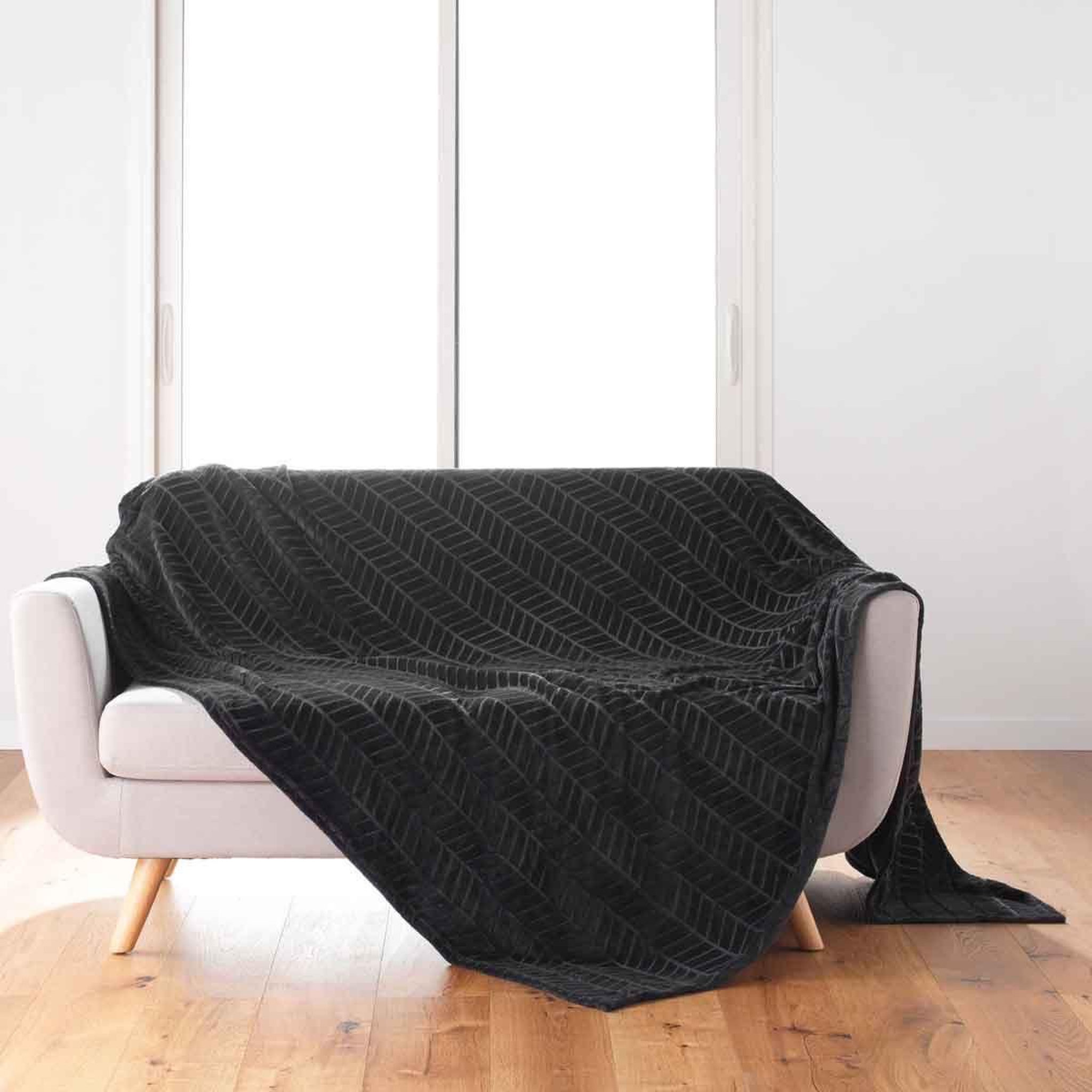 Douceur d'Intérieur Plaid flanelle uni  arya  180x220cm noir