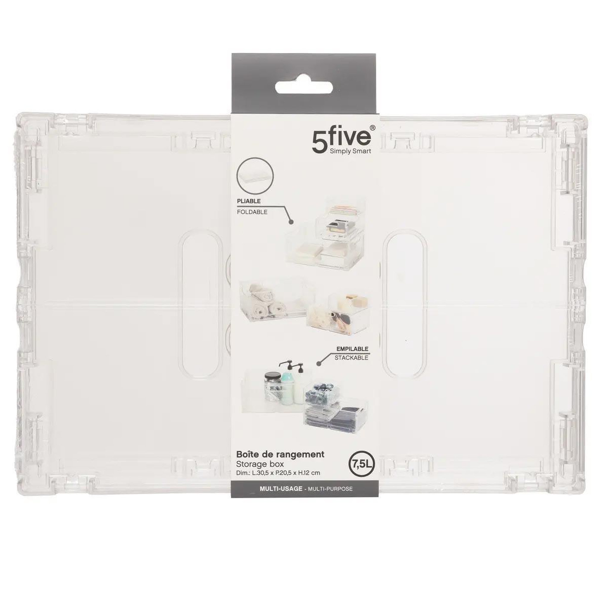 Voir la diapositive 4 : FIVE Boîte de rangement pliable  fold'n  7,5l transparent
