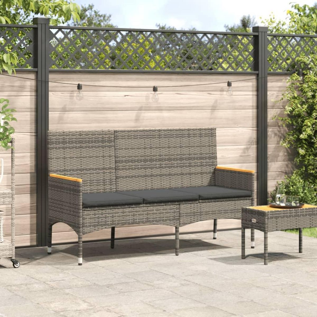 VIDAXL Banc de jardin 3 places avec coussins gris resine tressee