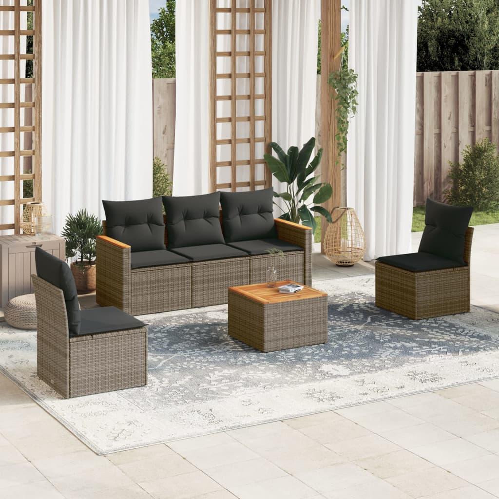 VIDAXL Salon de jardin 6 pcs avec coussins gris resine tressee
