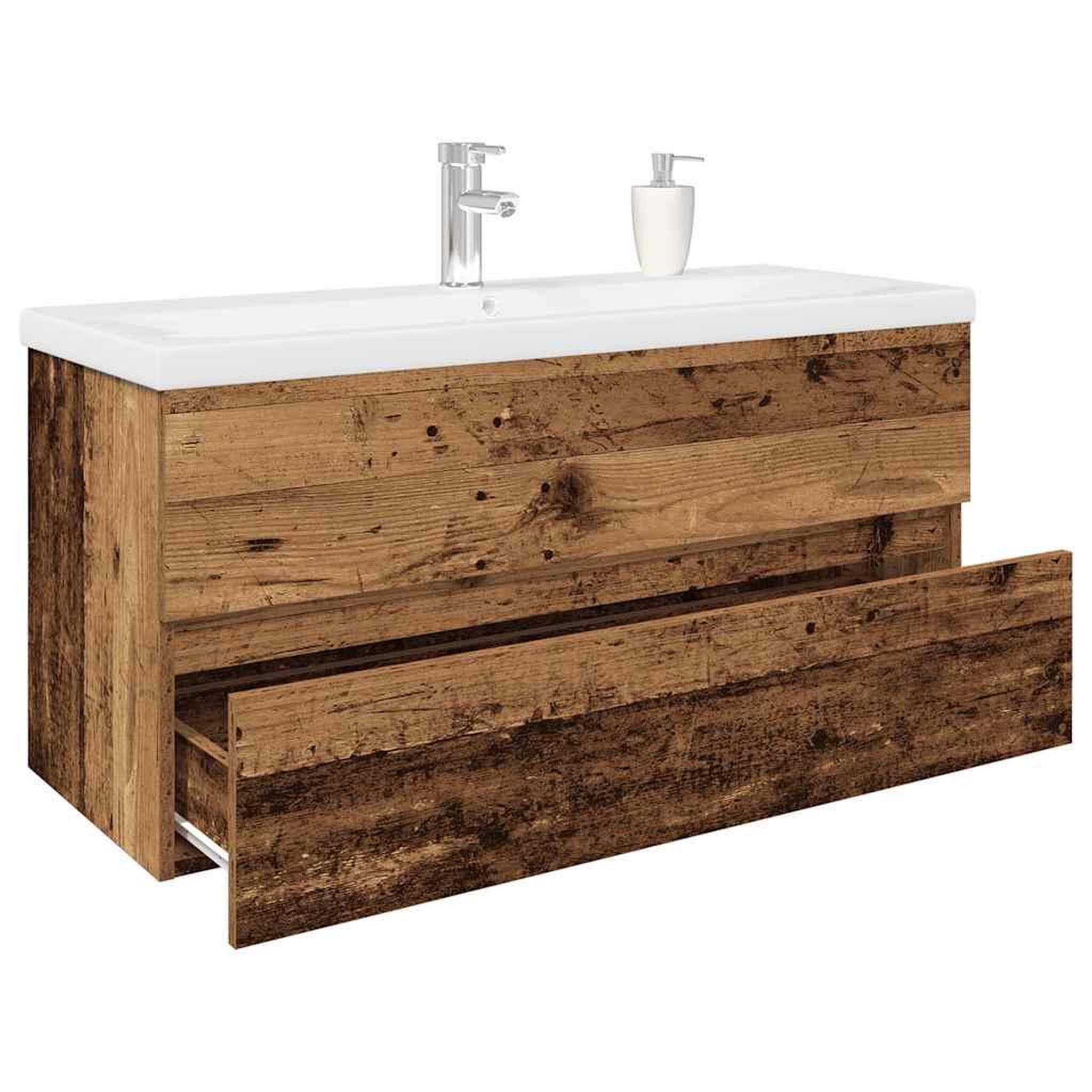 VIDAXL Meuble lavabo avec bassin et robinet integres vieux bois