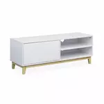 sweeek meuble tv scandinave blanc - floki - 1 tiroir. pieds en bois de sapin. 120x40x45cm
