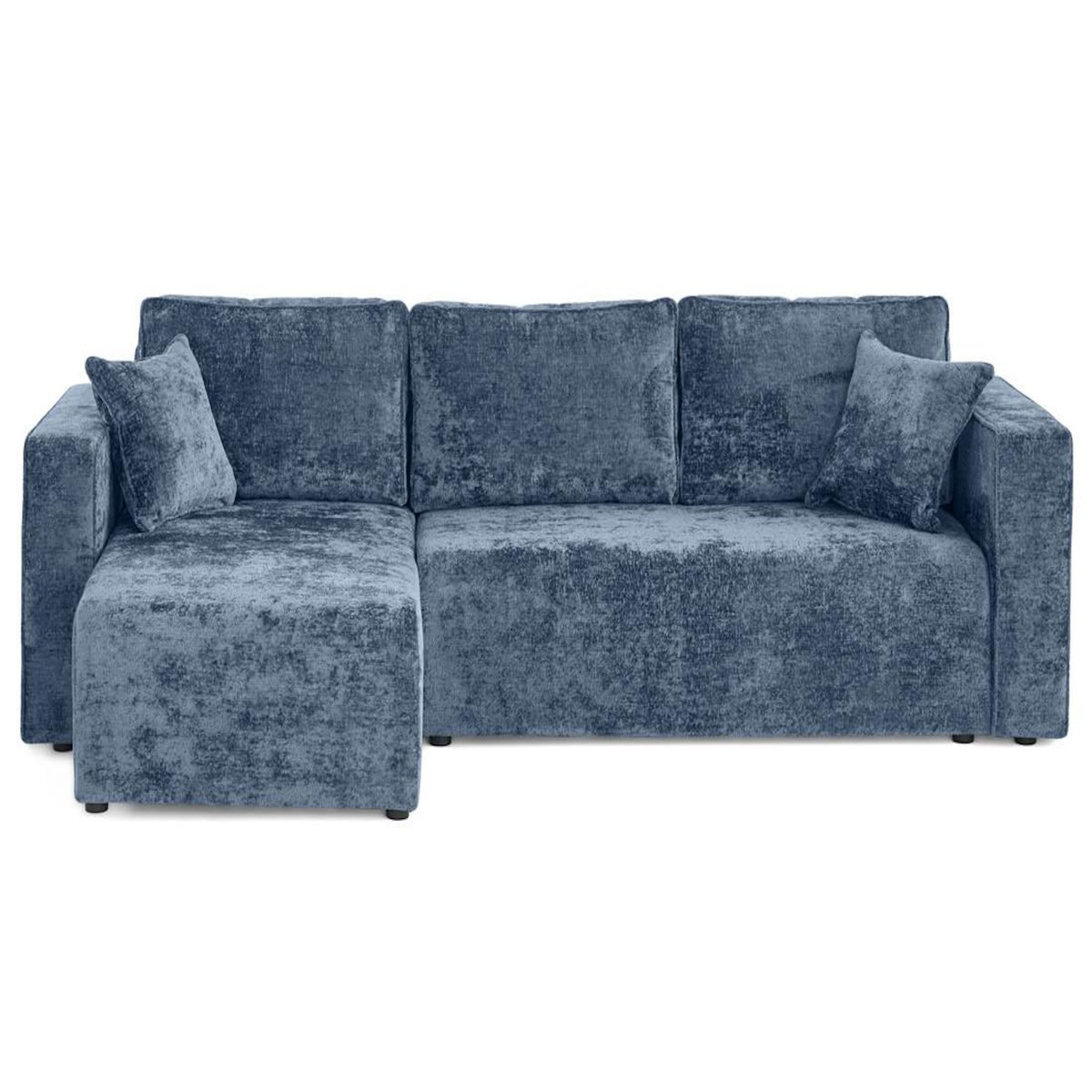 BEST MOBILIER Topaze - canapé d'angle réversible 4 places convertible avec coffre en velours à relief texturé