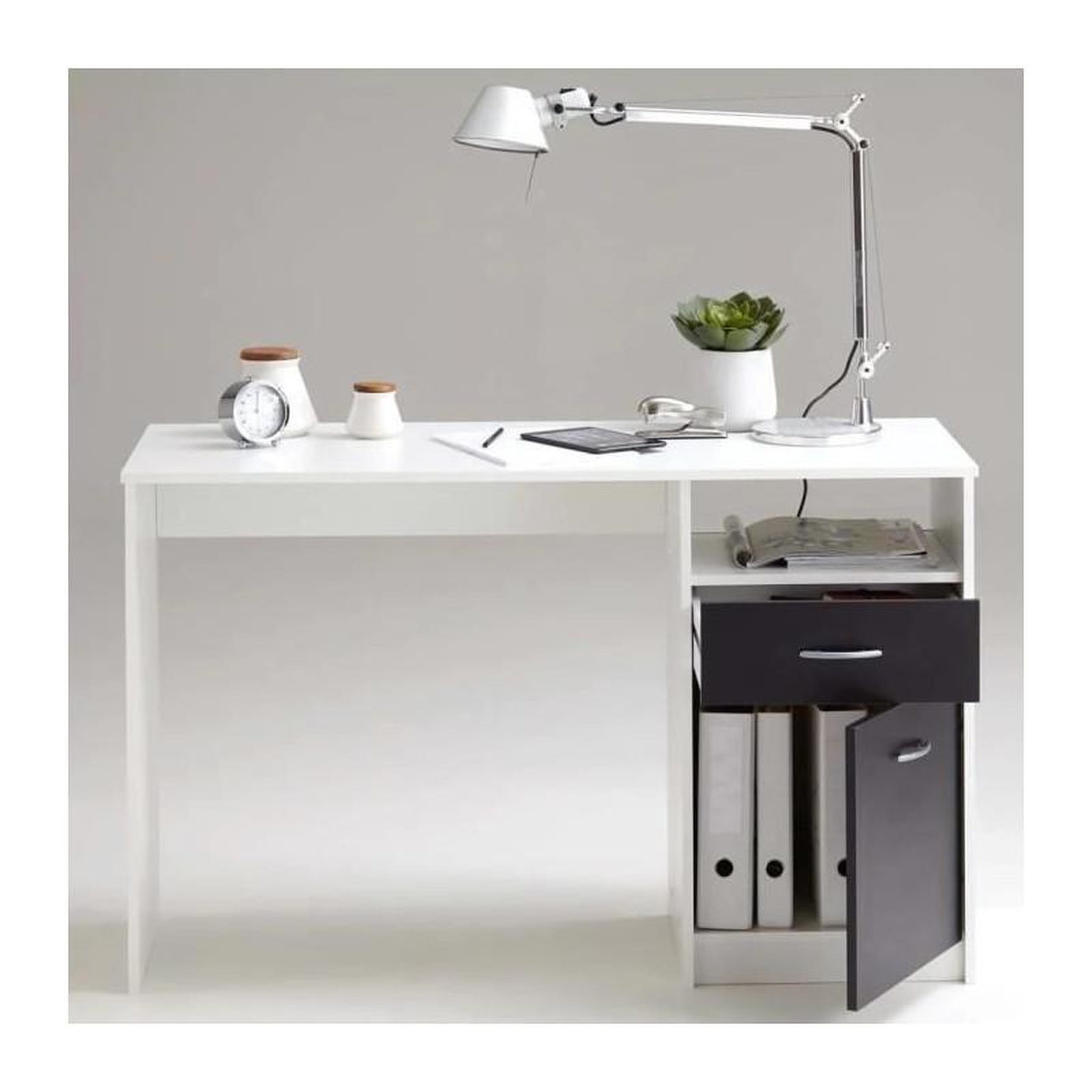 Voir la diapositive 4 : FMD Bureau JACKSON - Décor blanc P/noir - L123 x H76,5 x P50 cm - Fabriqué en Allemagne