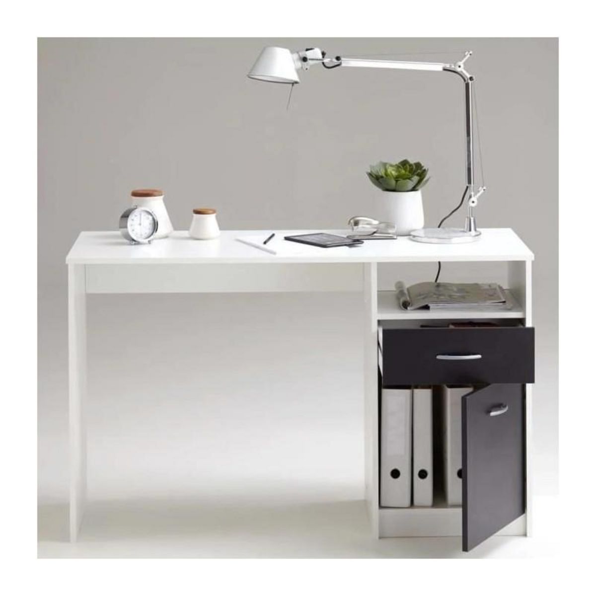 FMD Bureau JACKSON - Décor blanc P/noir - L123 x H76,5 x P50 cm - Fabriqué en Allemagne