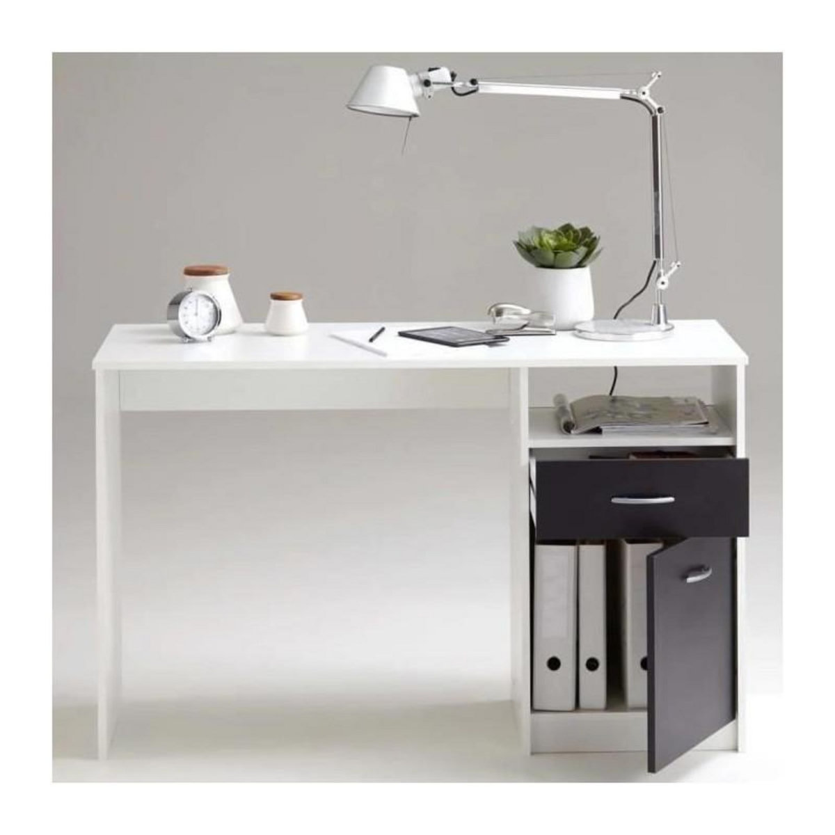 FMD Bureau JACKSON - Décor blanc P/noir - L123 x H76,5 x P50 cm - Fabriqué en Allemagne