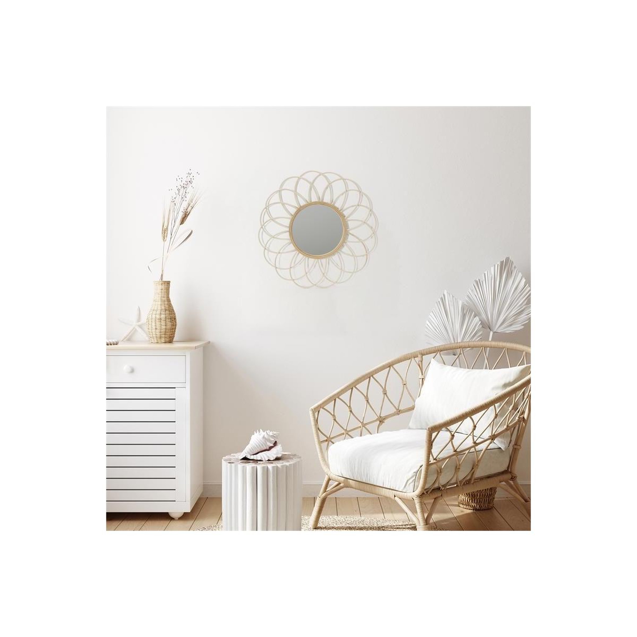Voir la diapositive 3 : The Home Deco Factory Miroir Mural en Rotin  Rosace  56cm Naturel