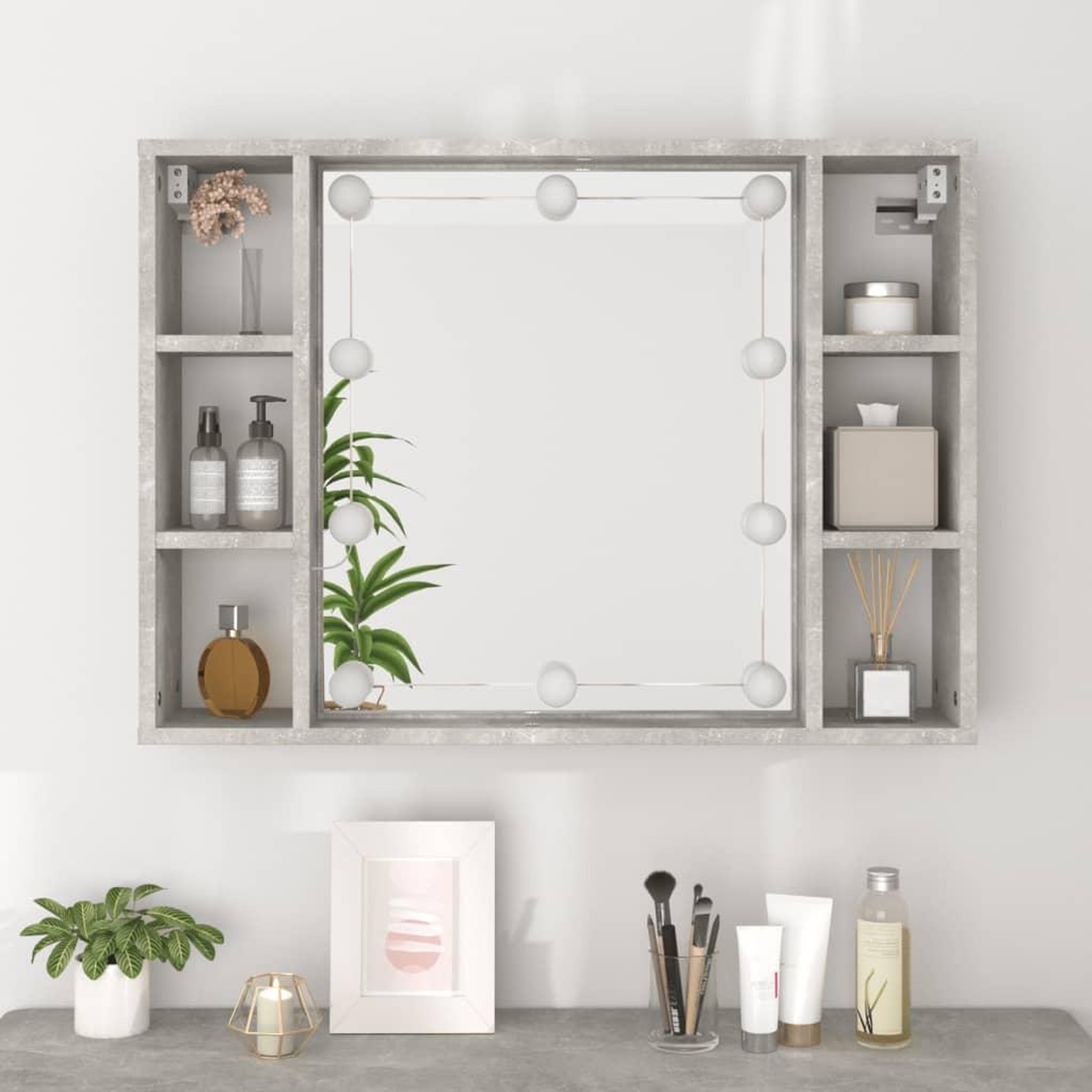 Voir la diapositive 5 : VIDAXL Armoire a miroir avec LED Gris beton 76x15x55 cm