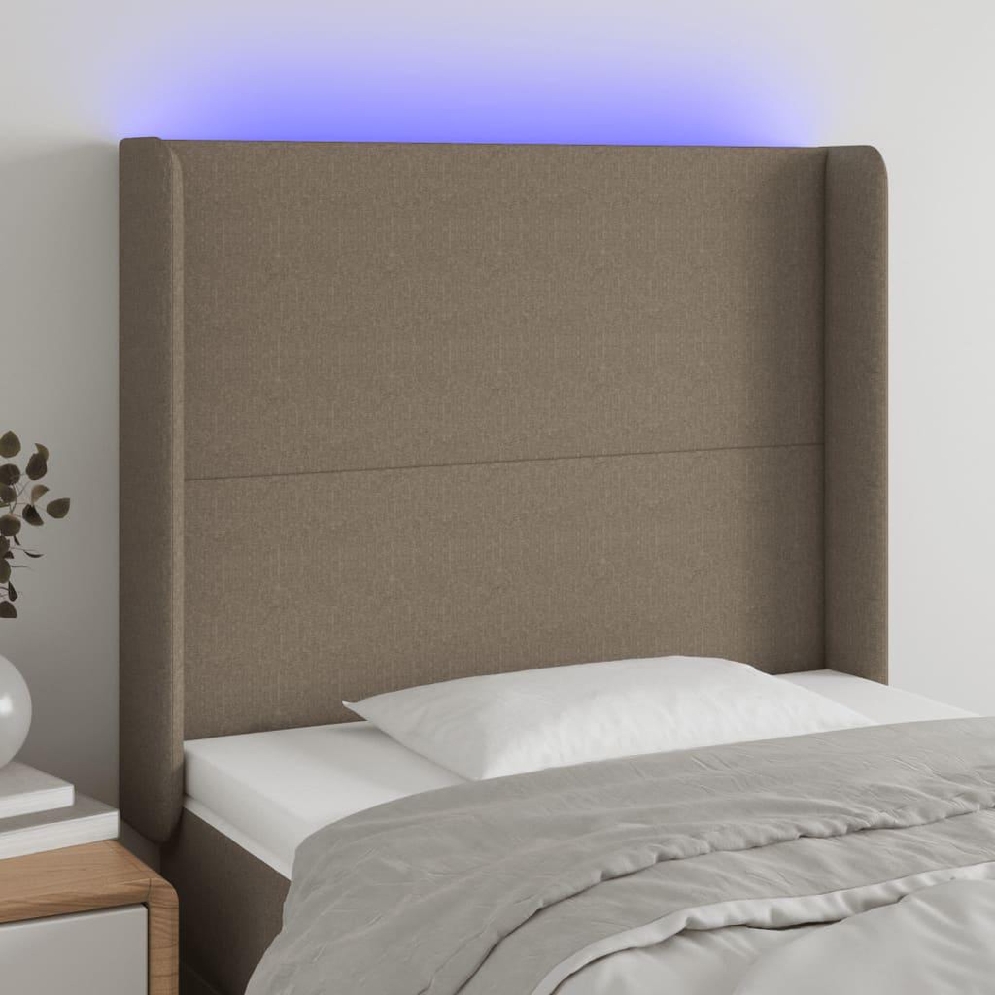 Voir la diapositive 1 : VIDAXL Tete de lit a LED Taupe 103x16x118/128 cm Tissu