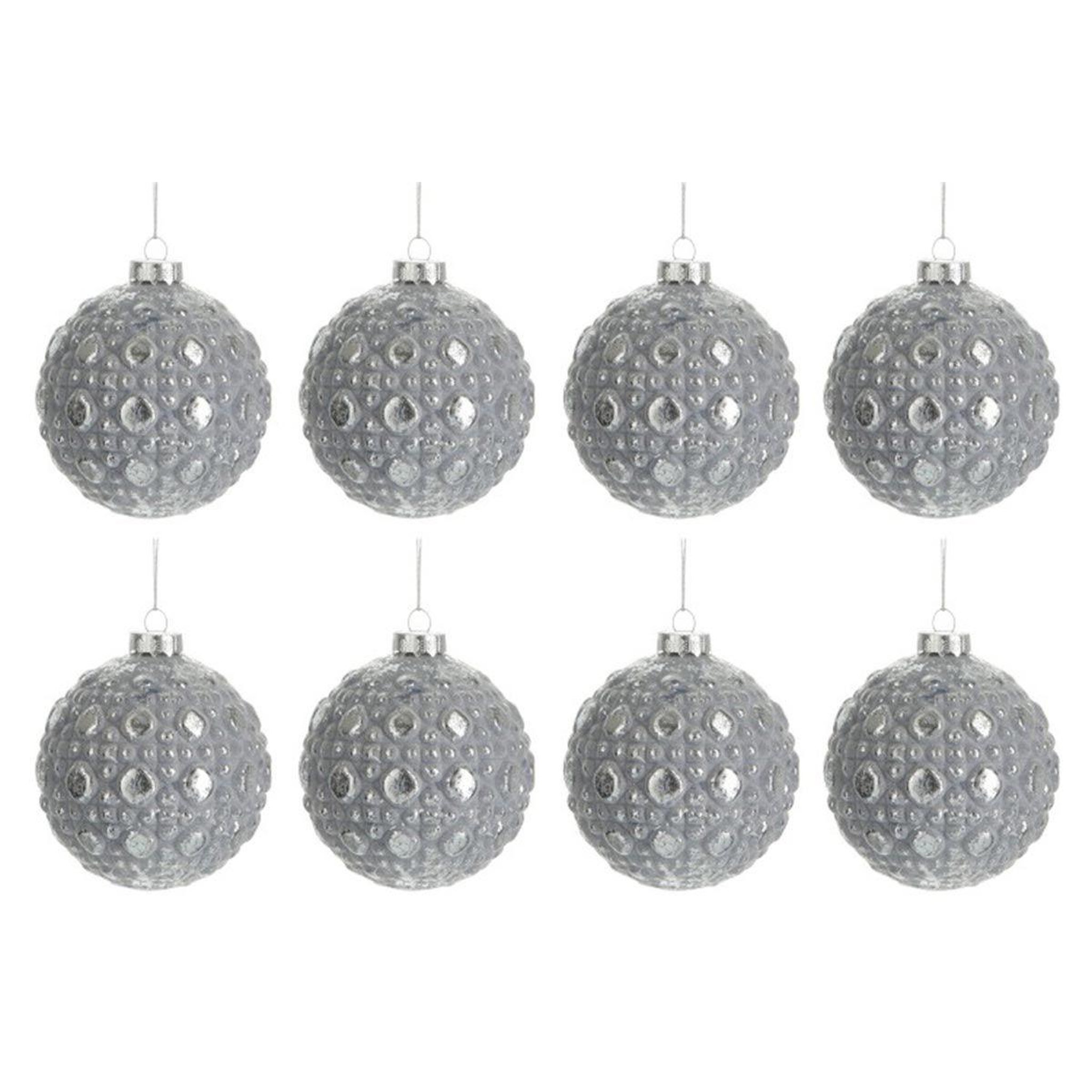 J-LINE Lot de 8 boules de noël  antique ronde  8cm gris