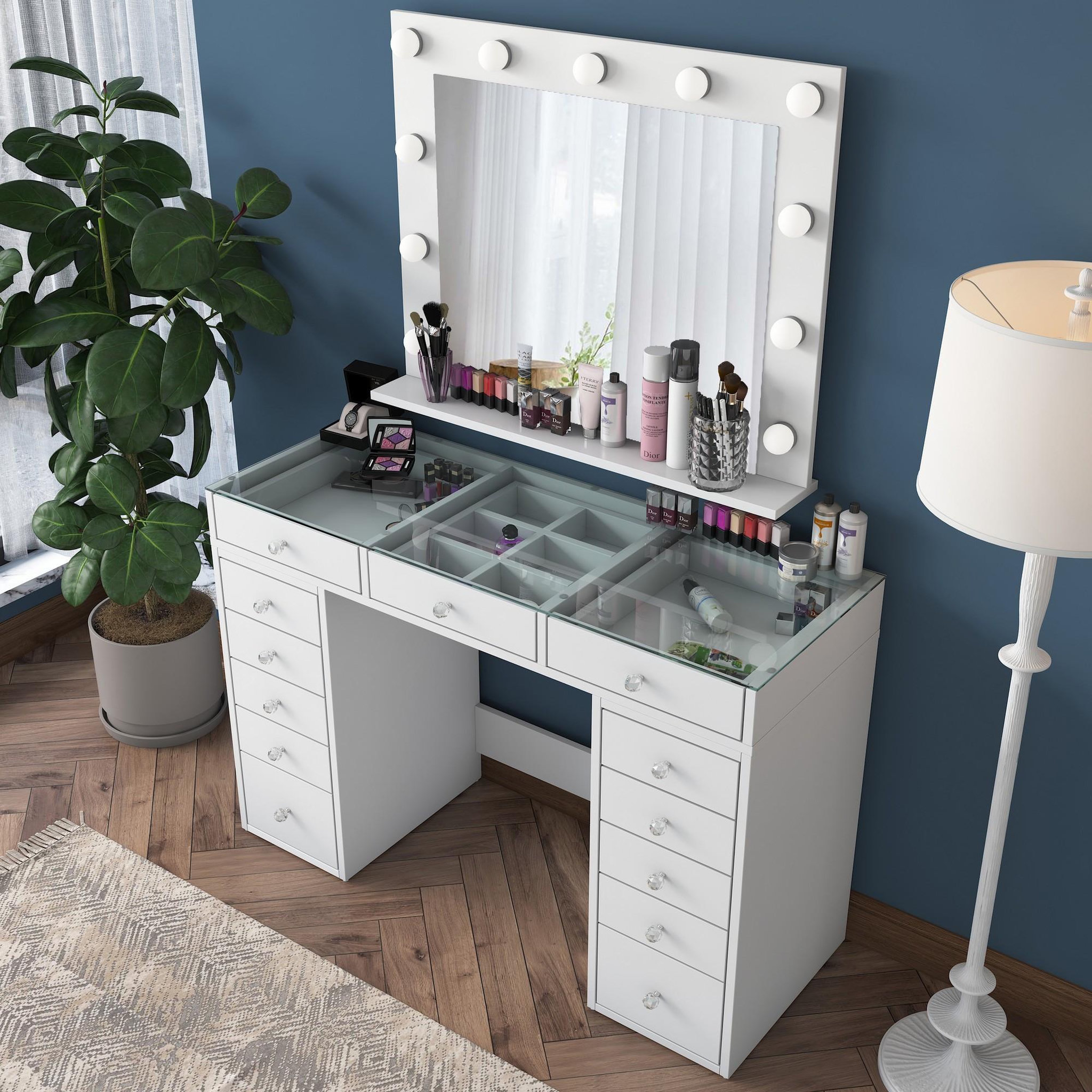 Voir la diapositive 3 : Habitat et Jardin Coiffeuse avec miroir en bois  baria  - 120 x 44 x 80 cm - blanc