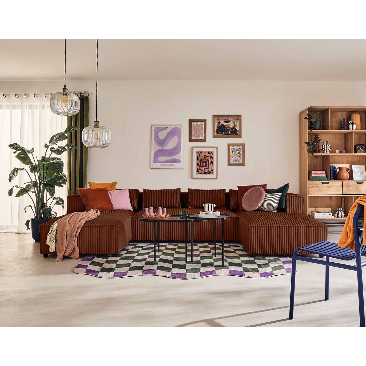 LISA DESIGN Stella - canapé panoramique en u - 7 places - en velours côtelé grosses côtes