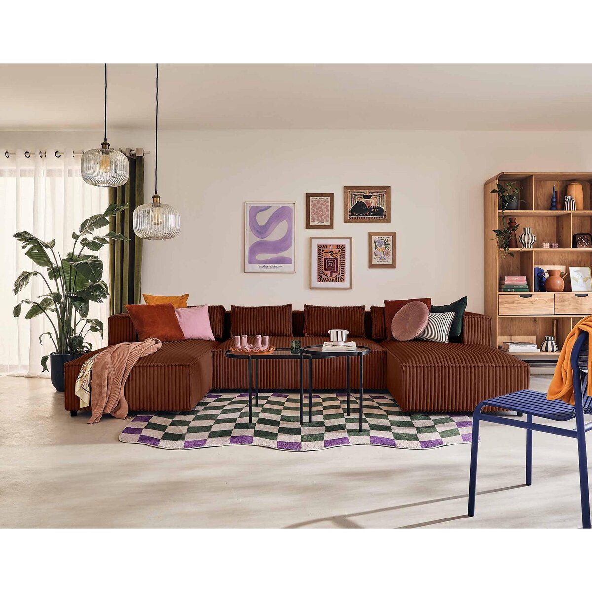 LISA DESIGN Stella - canapé panoramique en u - 7 places - en velours côtelé grosses côtes