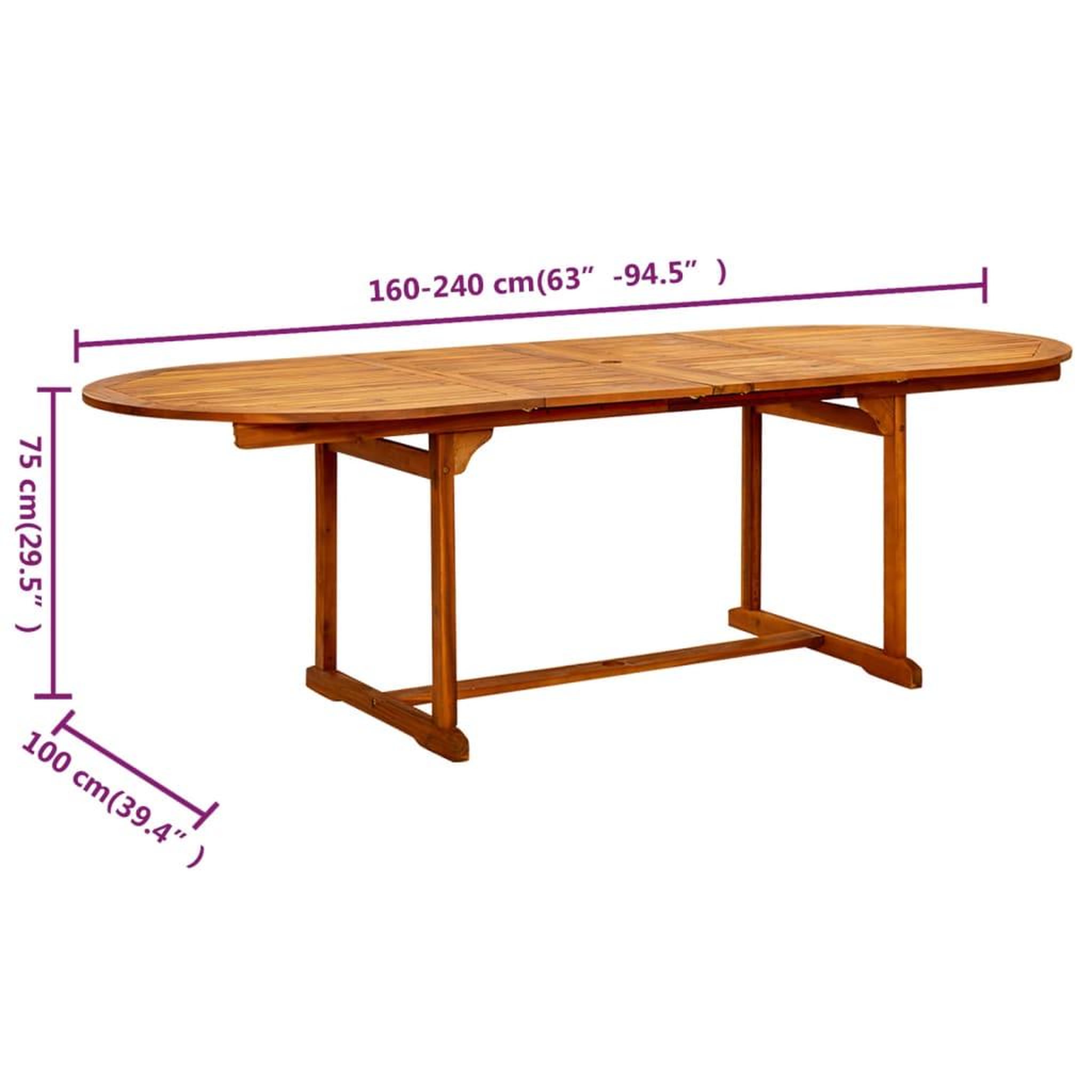Voir la diapositive 6 : VIDAXL Table a dîner de jardin (160-240)x100x75cm Bois d'acacia massif