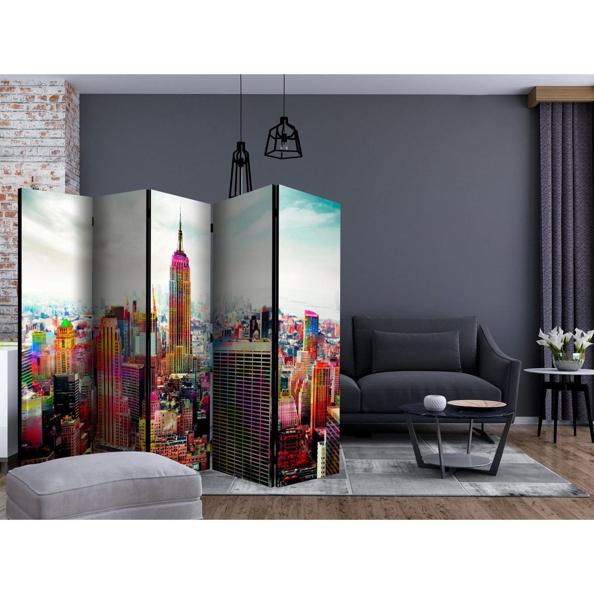 Voir la diapositive 2 : Paris Prix Paravent 5 volets  colors of new york city  172x225cm