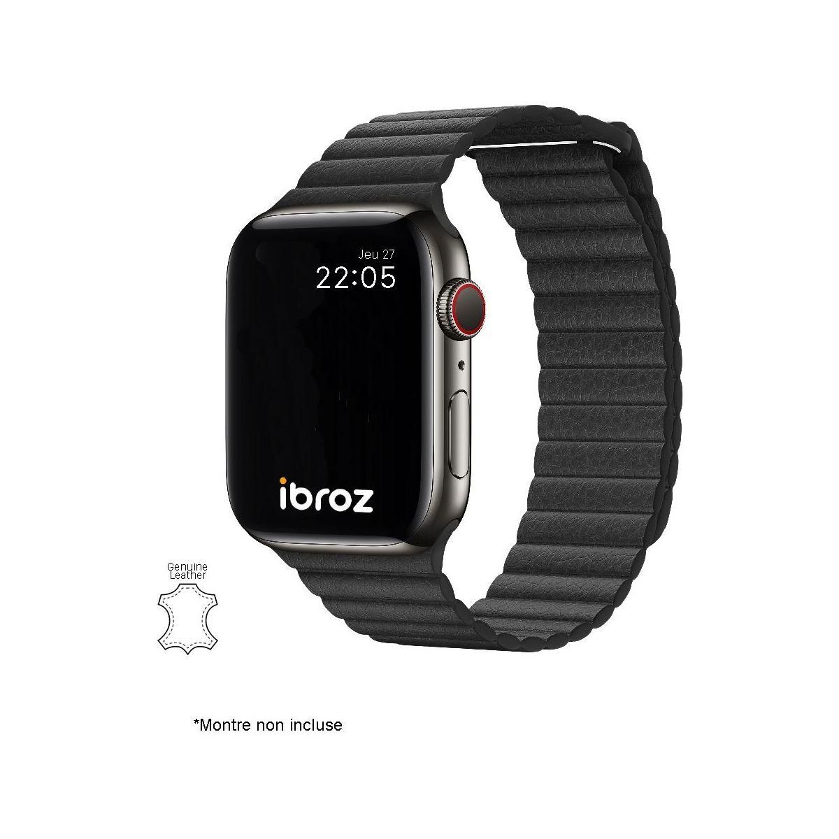 IBROZ Bracelet Apple Watch Cuir Loop 42/44/45mm noir