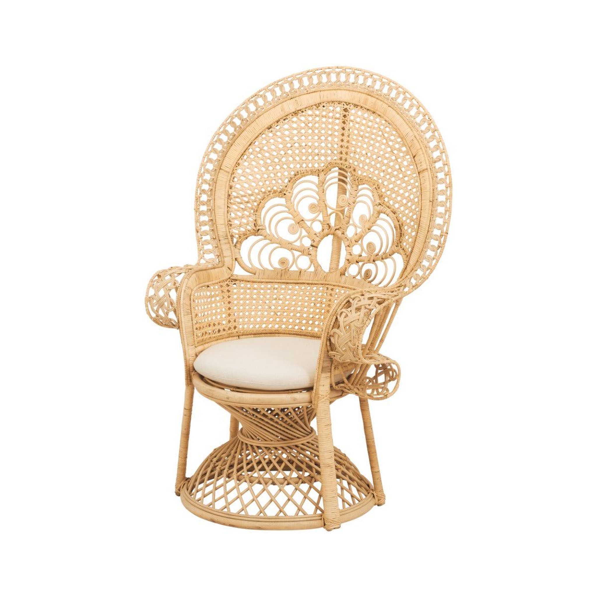 MAISON PAVANE Fauteuil en rotin naturel et coussin blanc-Eloa