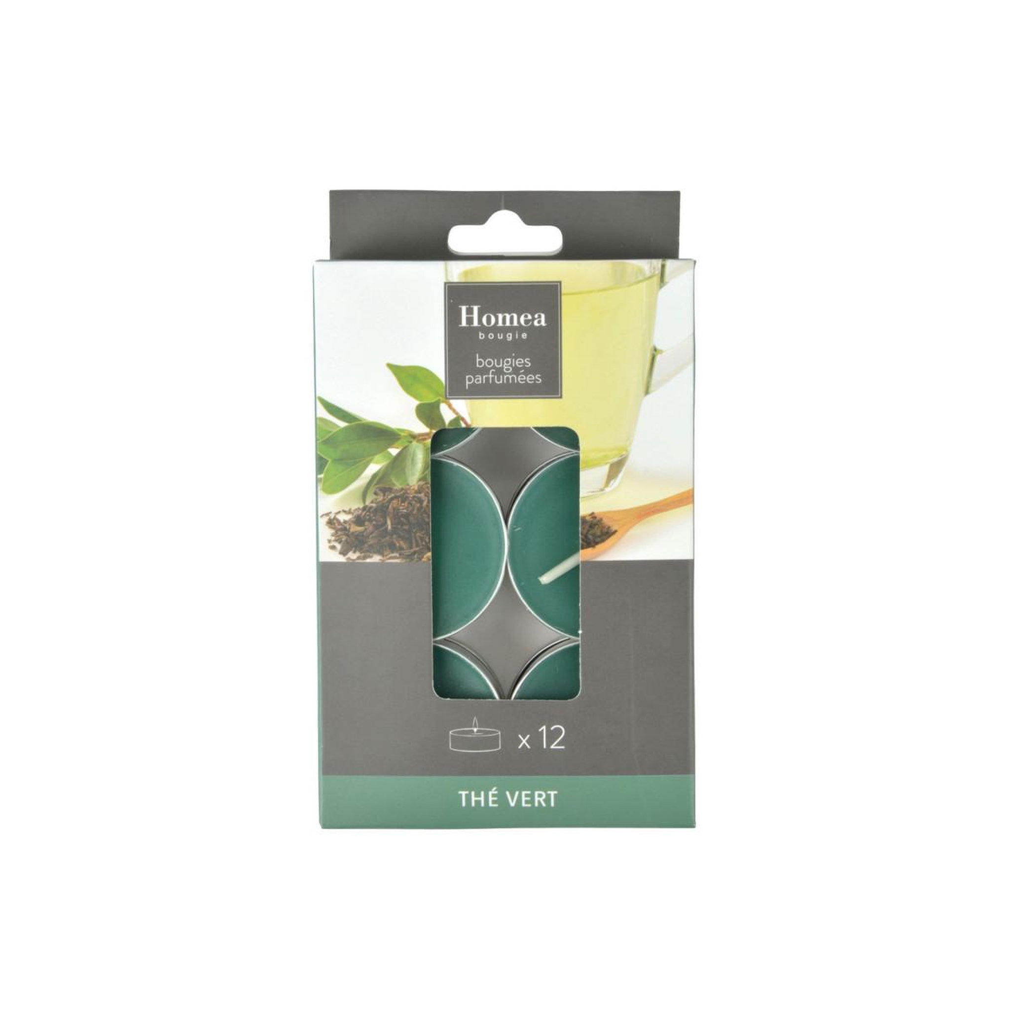 Voir la diapositive 2 : HOMEA Lot de 12 bougies chauffe-plat  essentiel ii  3,5cm thé vert