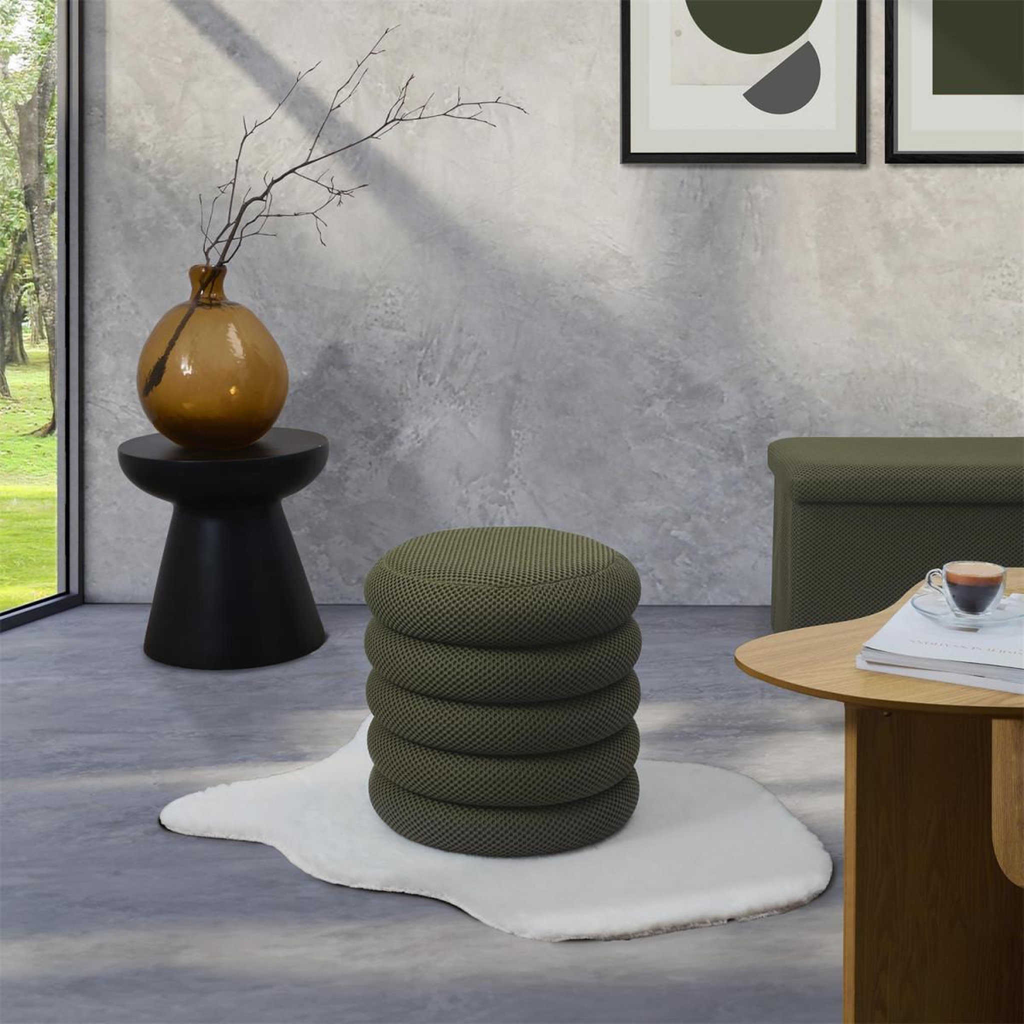 Voir la diapositive 6 : The Home Deco Factory Pouf coffre rangement  atome  42cm kaki