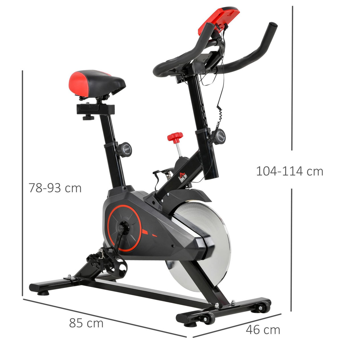 HOMCOM Vélo d'appartement avec écran LCD multifonctions vélo biking cardio training selle et guidon réglables volant inertie 6 Kg acier noir rouge