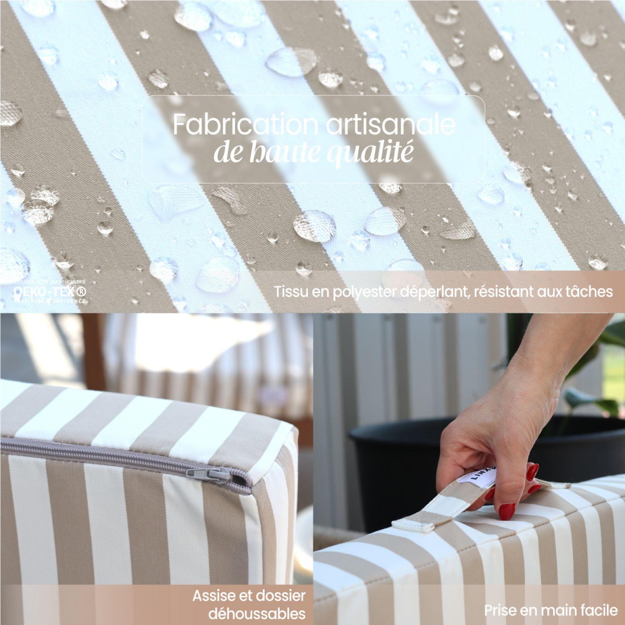 Voir la diapositive 3 : LINXOR Kit de coussins pour salon de jardin déhoussables - 60 x 60 cm