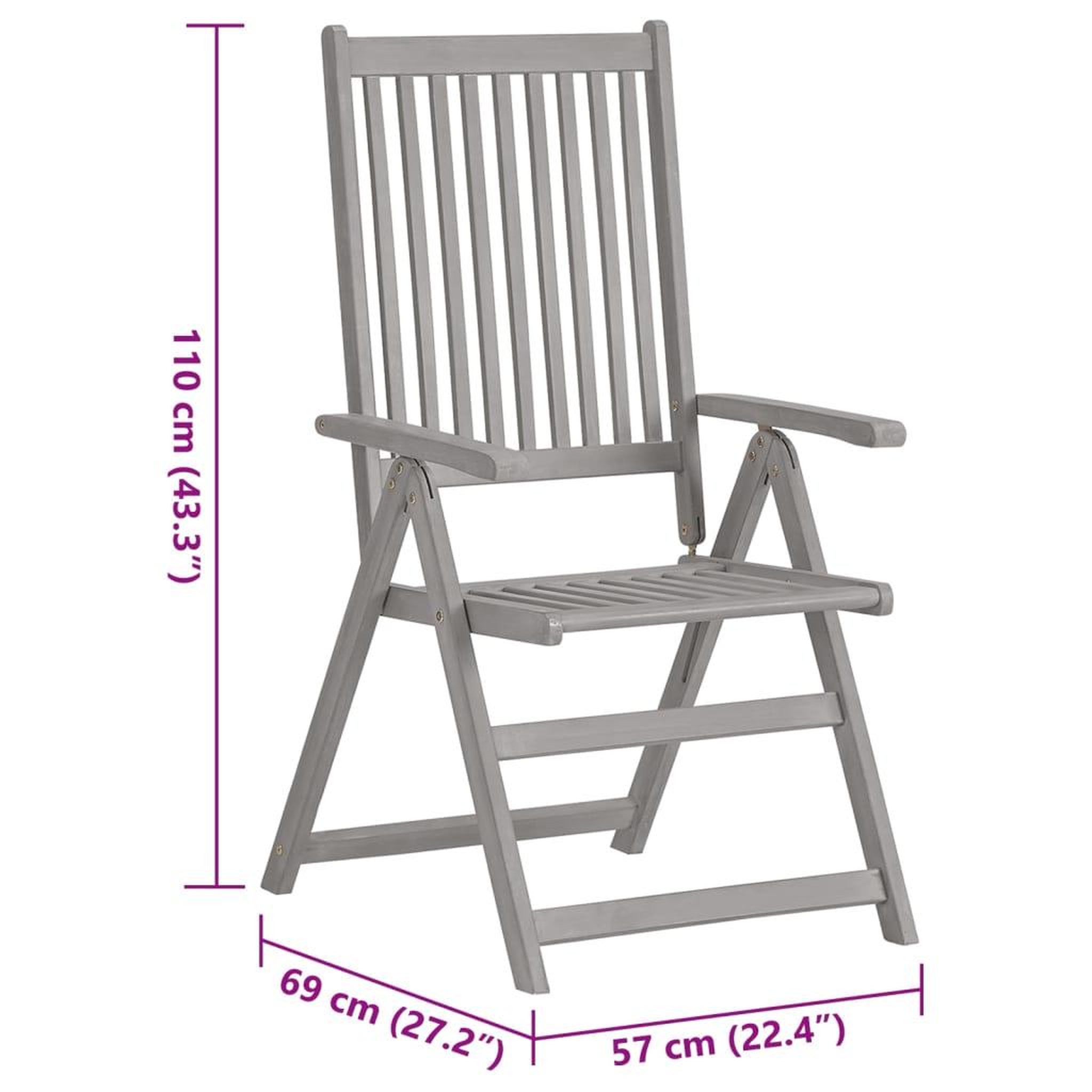 Voir la diapositive 6 : VIDAXL Chaises inclinables de jardin et coussins lot de 8 Gris Acacia