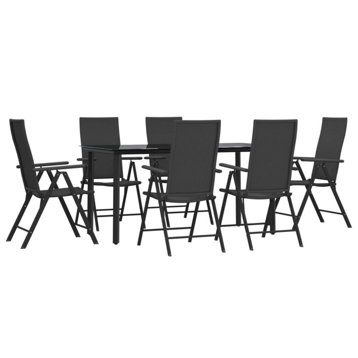 VIDAXL Ensemble a manger de jardin 7 pcs Noir Resine tressee