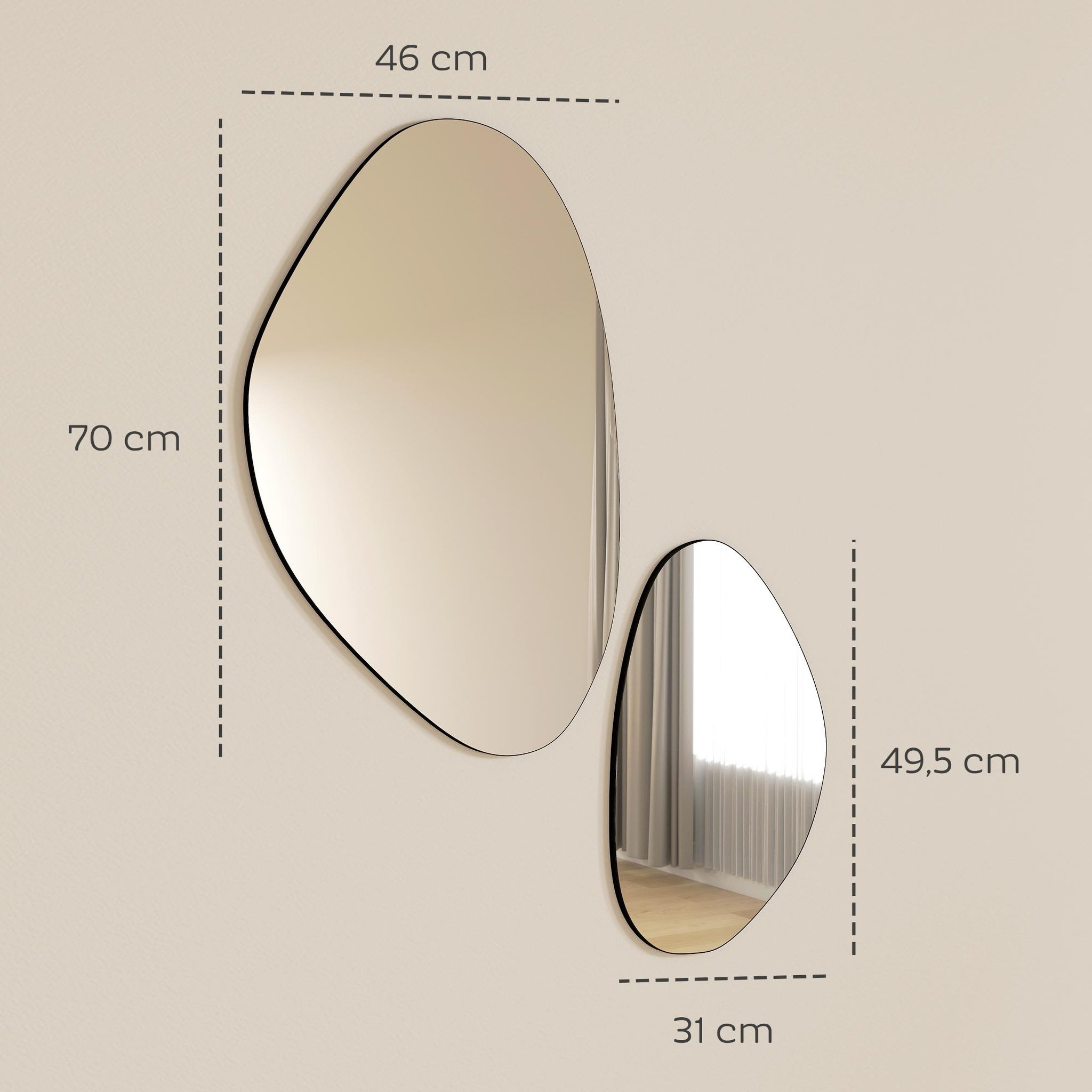 Voir la diapositive 3 : HOMCOM Lot de 2 miroirs organiques à suspendre L.46 x H.70 cm et L.31 x H.49 cm cadre métal noir