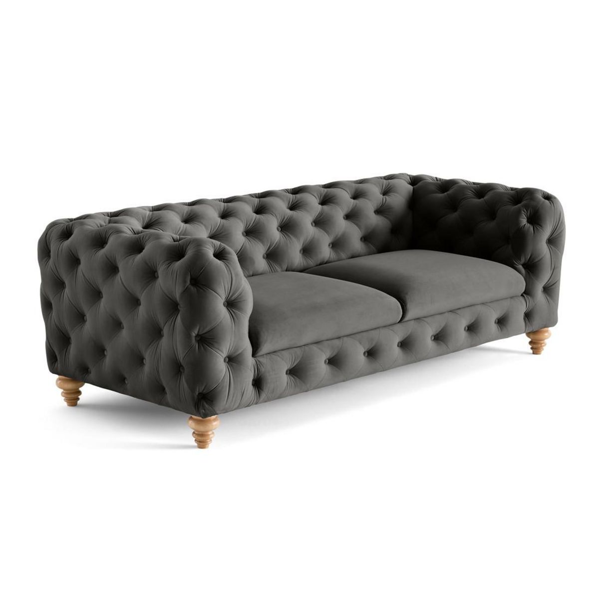 LISA DESIGN Walter - canapé 3 places chesterfield en velours - pieds bois