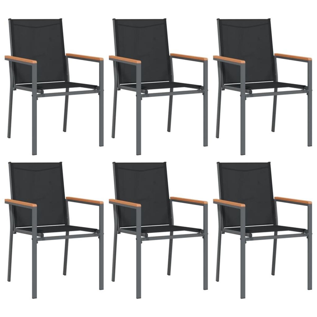 VIDAXL Chaises de jardin lot de 6 noir 55x61,5x90cm textilene et acier