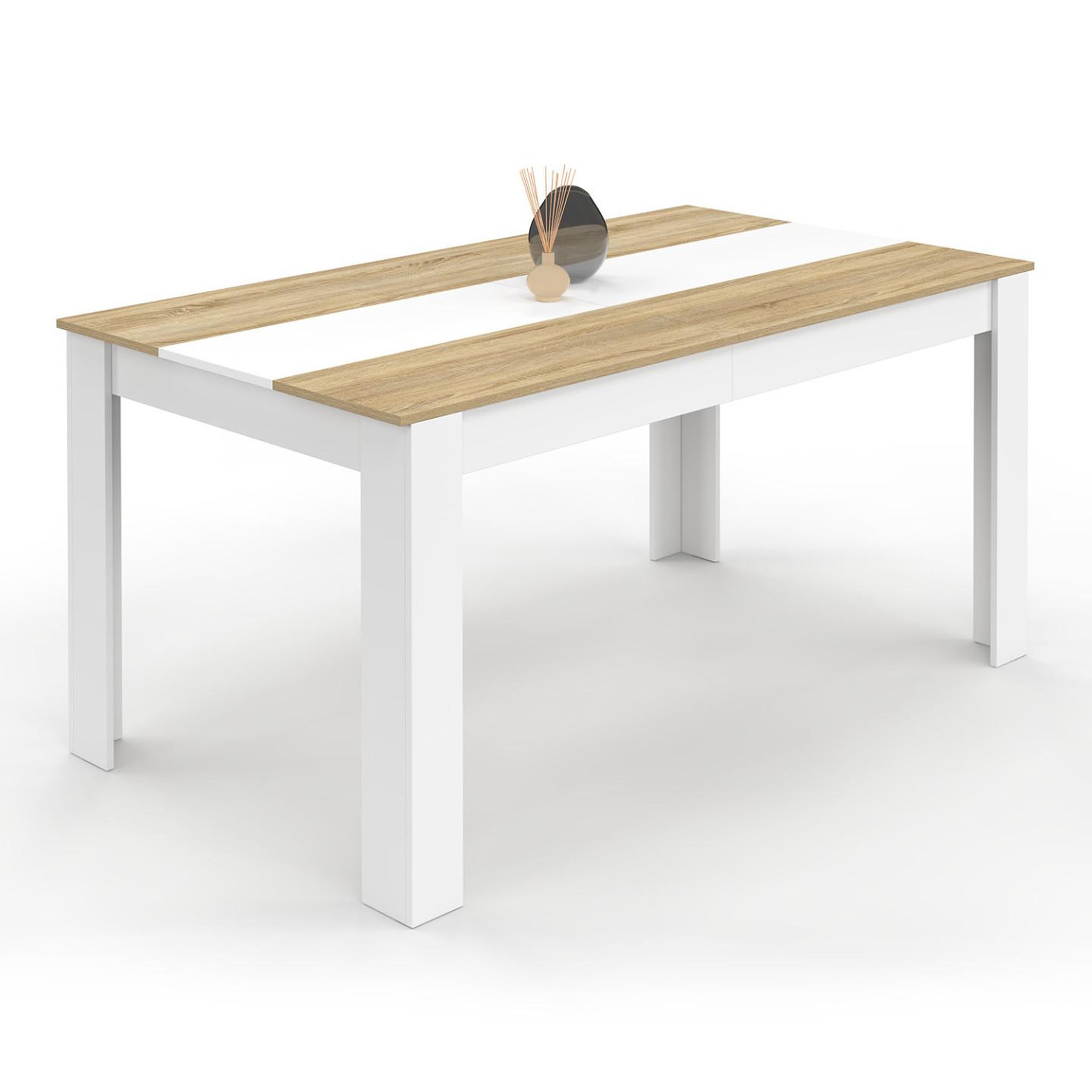 ID MARKET Table à manger rectangle georgia 8 personnes blanche et imitation hêtre 160 x 80 cm