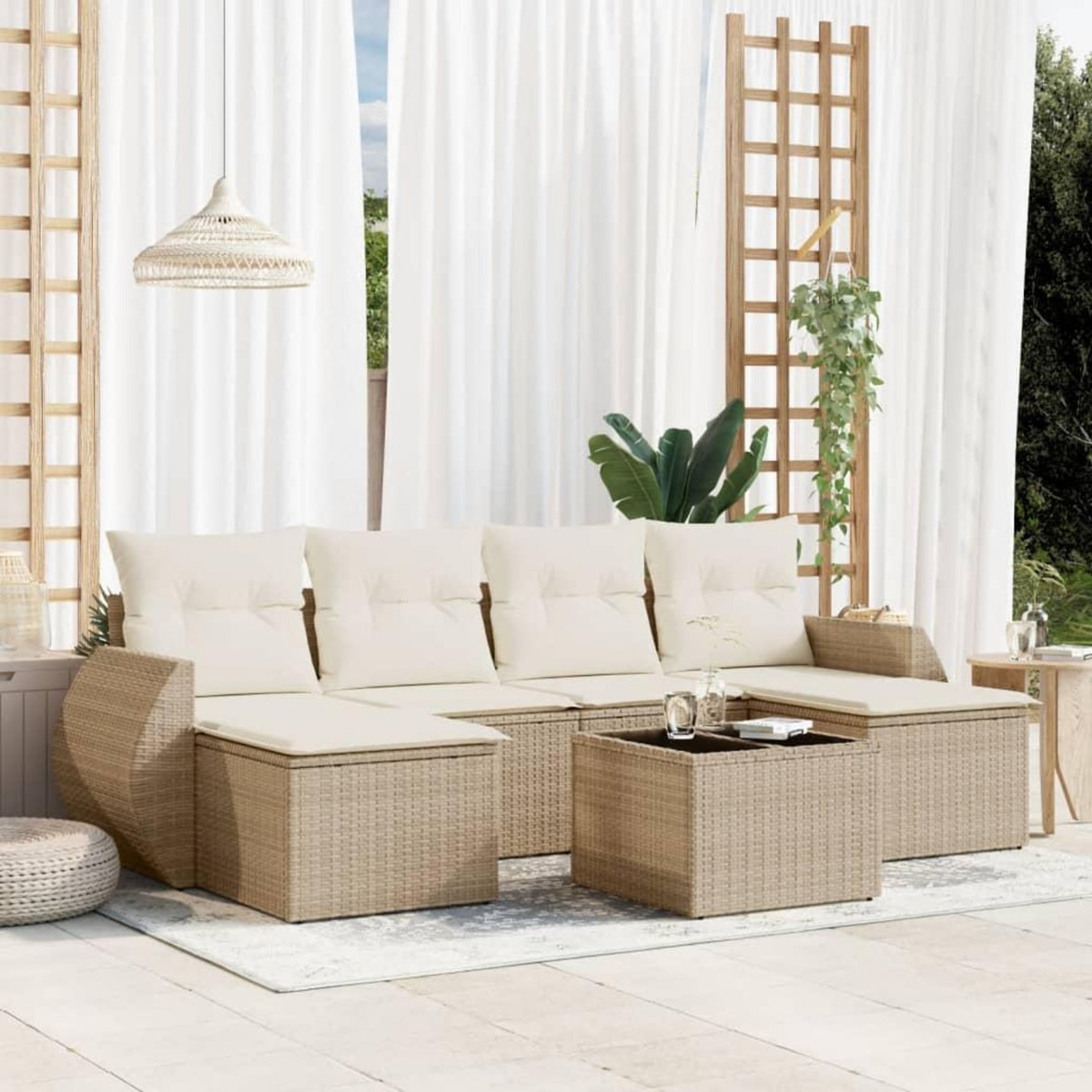 VIDAXL Salon de jardin avec coussins 7 pcs beige resine tressee