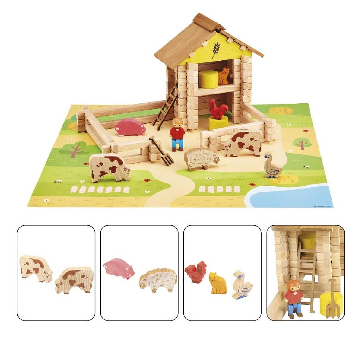JeuJura Ferme en Bois 95 Pièces - Jeu de Construction Éducatif pour Enfants