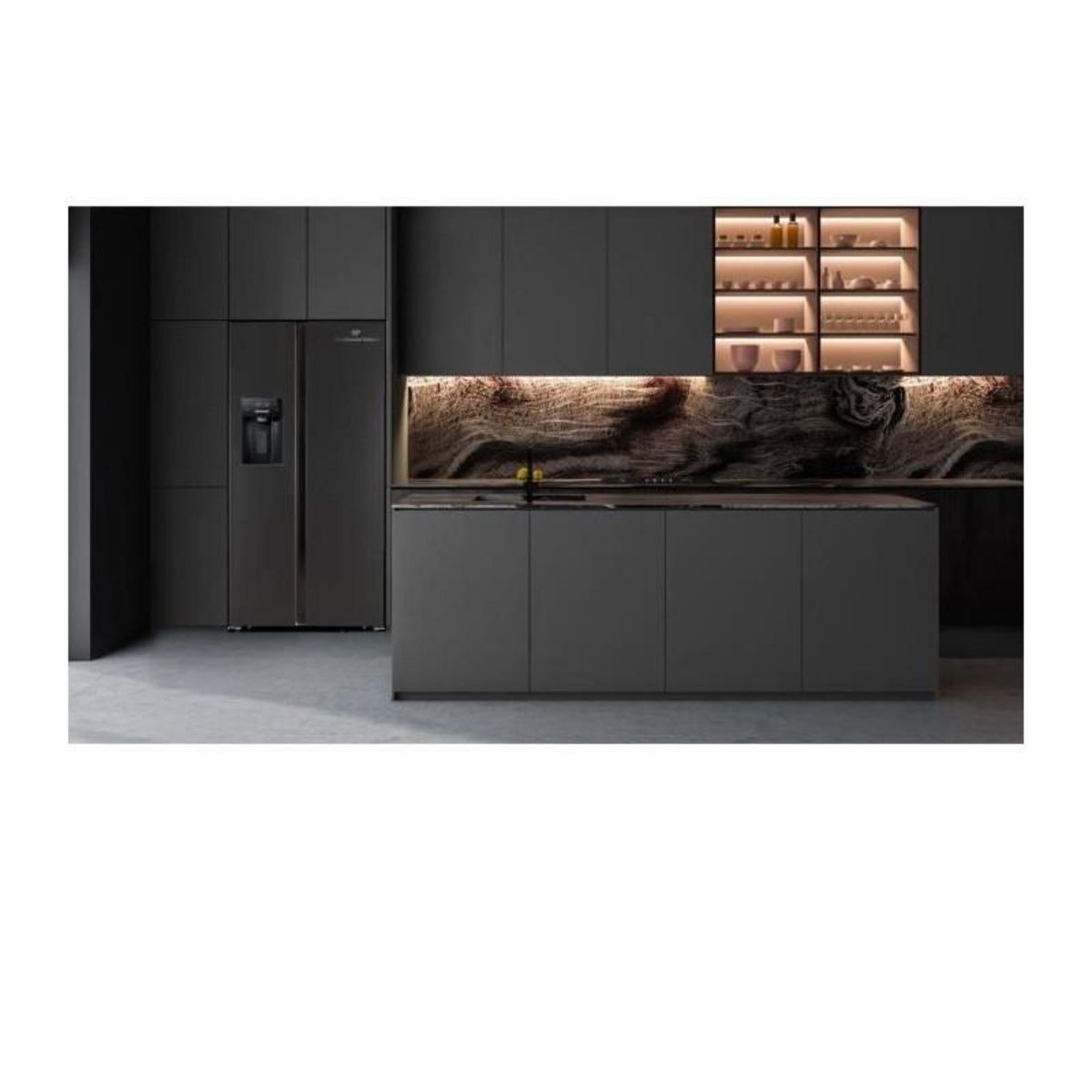 CONTINENTAL EDISON Réfrigérateur américain 556L - Total No Frost - distributeur d'eau et de glaçons - Classe E -moteur inverter - noir