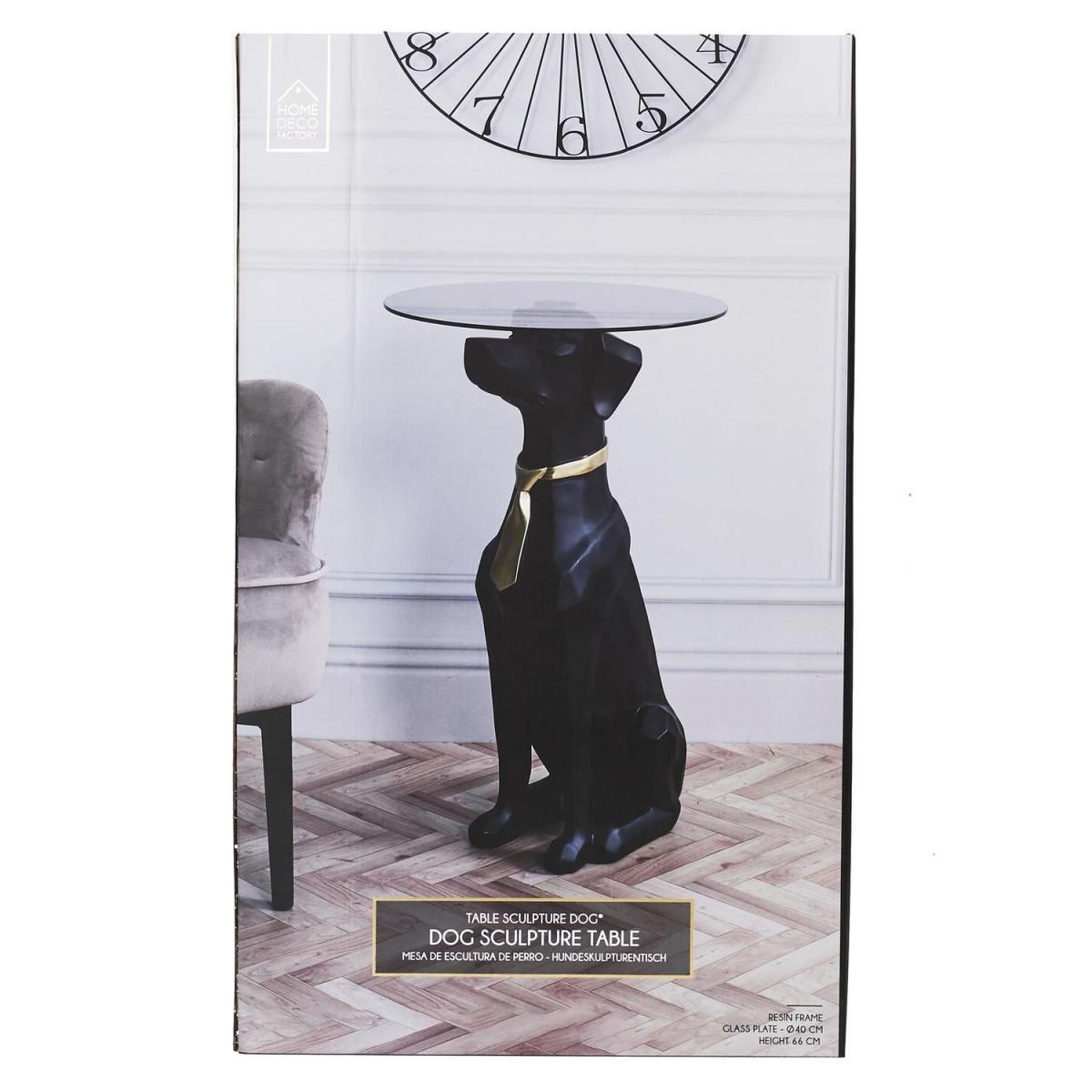 Voir la diapositive 6 : The Home Deco Factory Table d'appoint déco  chien assis  66cm noir & or