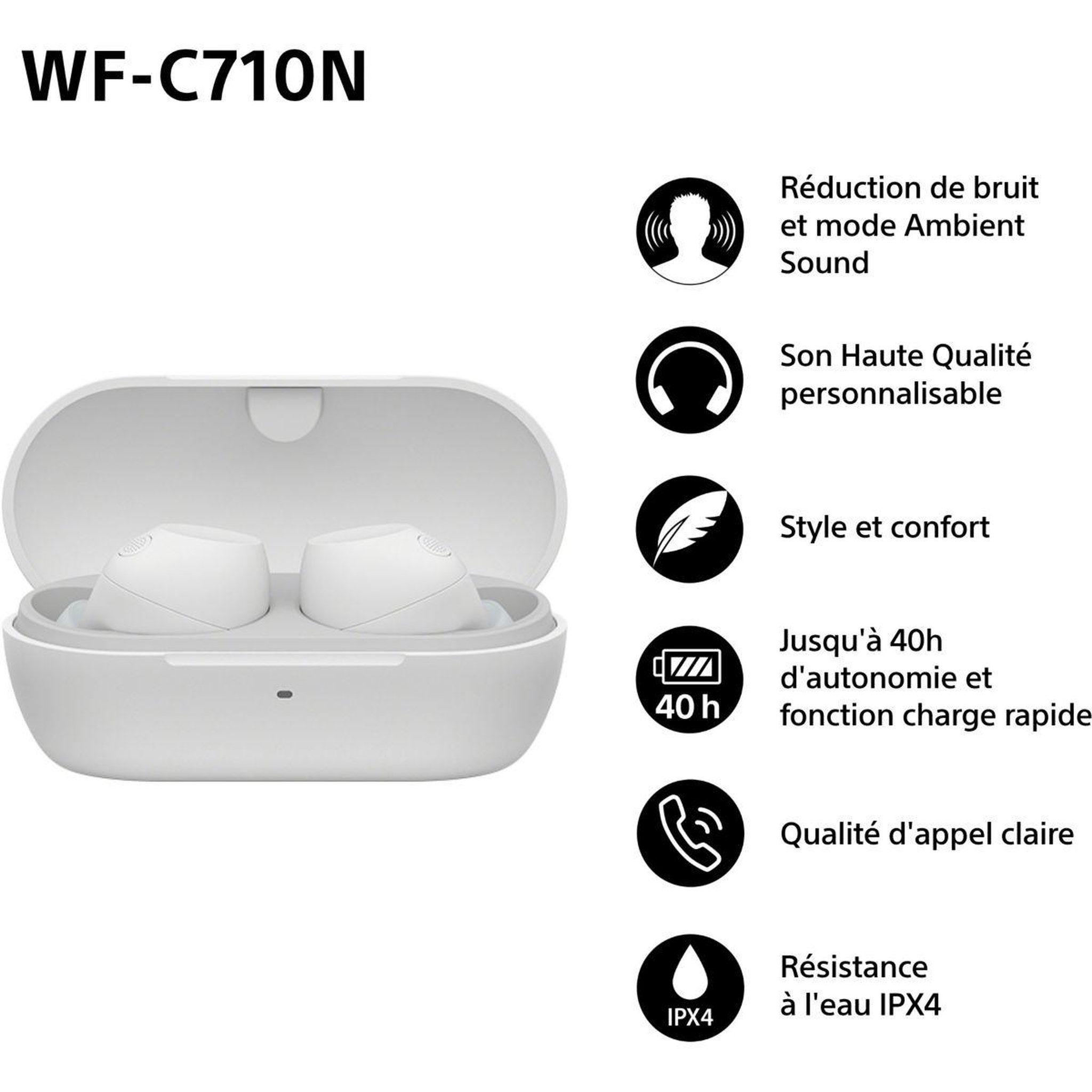 Voir la diapositive 3 : SONY Ecouteurs WF-C710N Blanc