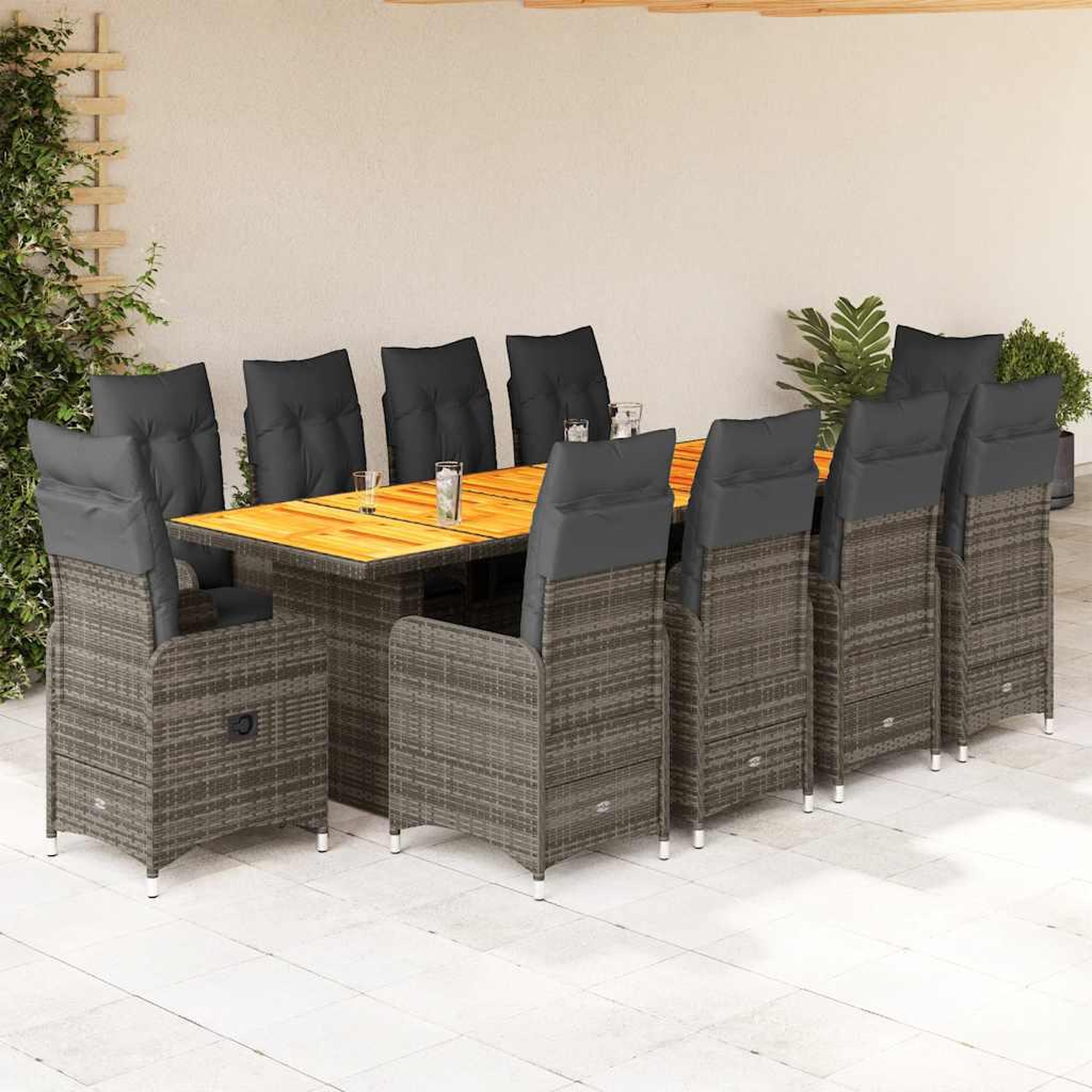 Voir la diapositive 1 : VIDAXL Ensemble de bistro de jardin 11 pcs coussins gris poly rotin