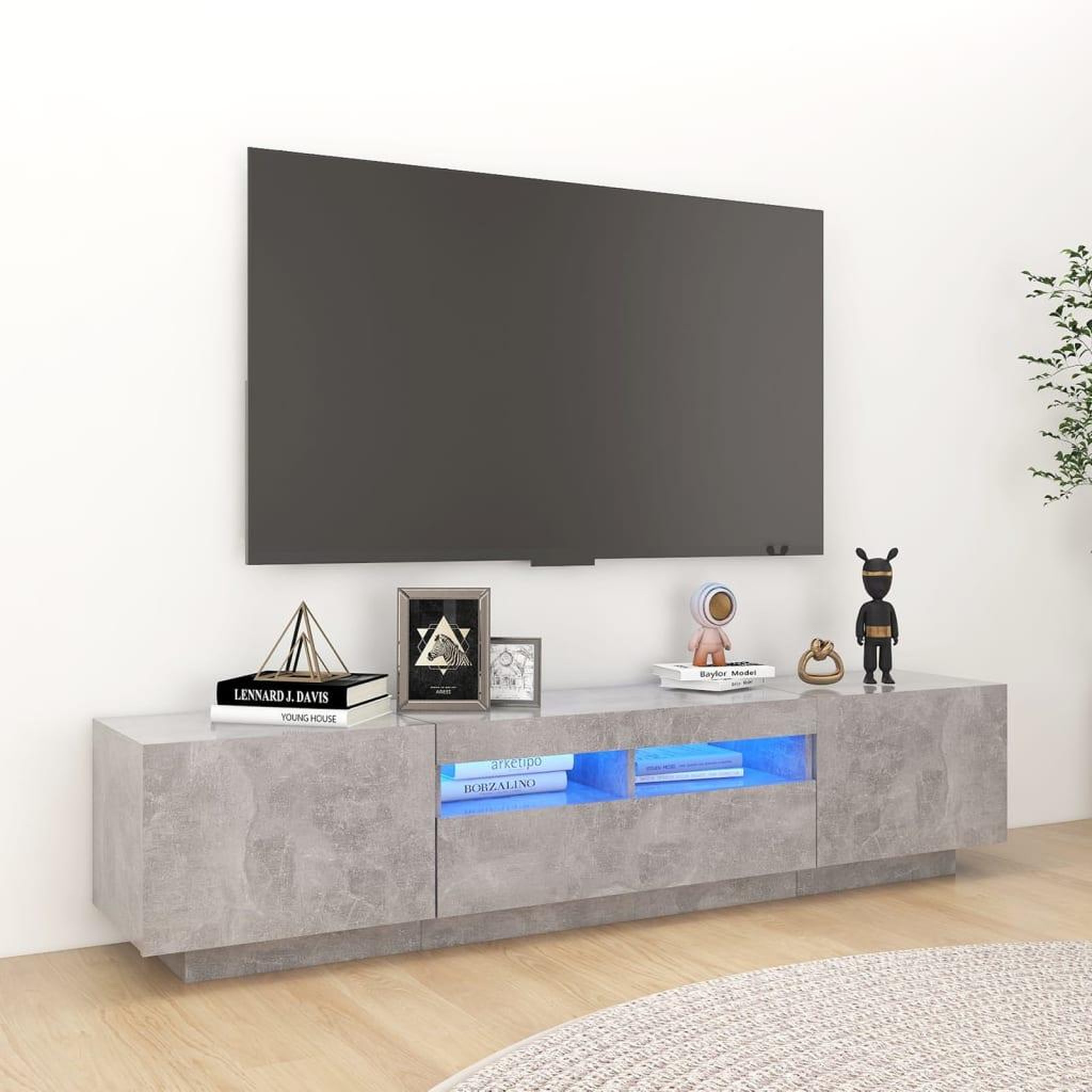 Voir la diapositive 1 : VIDAXL Meuble TV avec lumieres LED Gris beton 180x35x40 cm