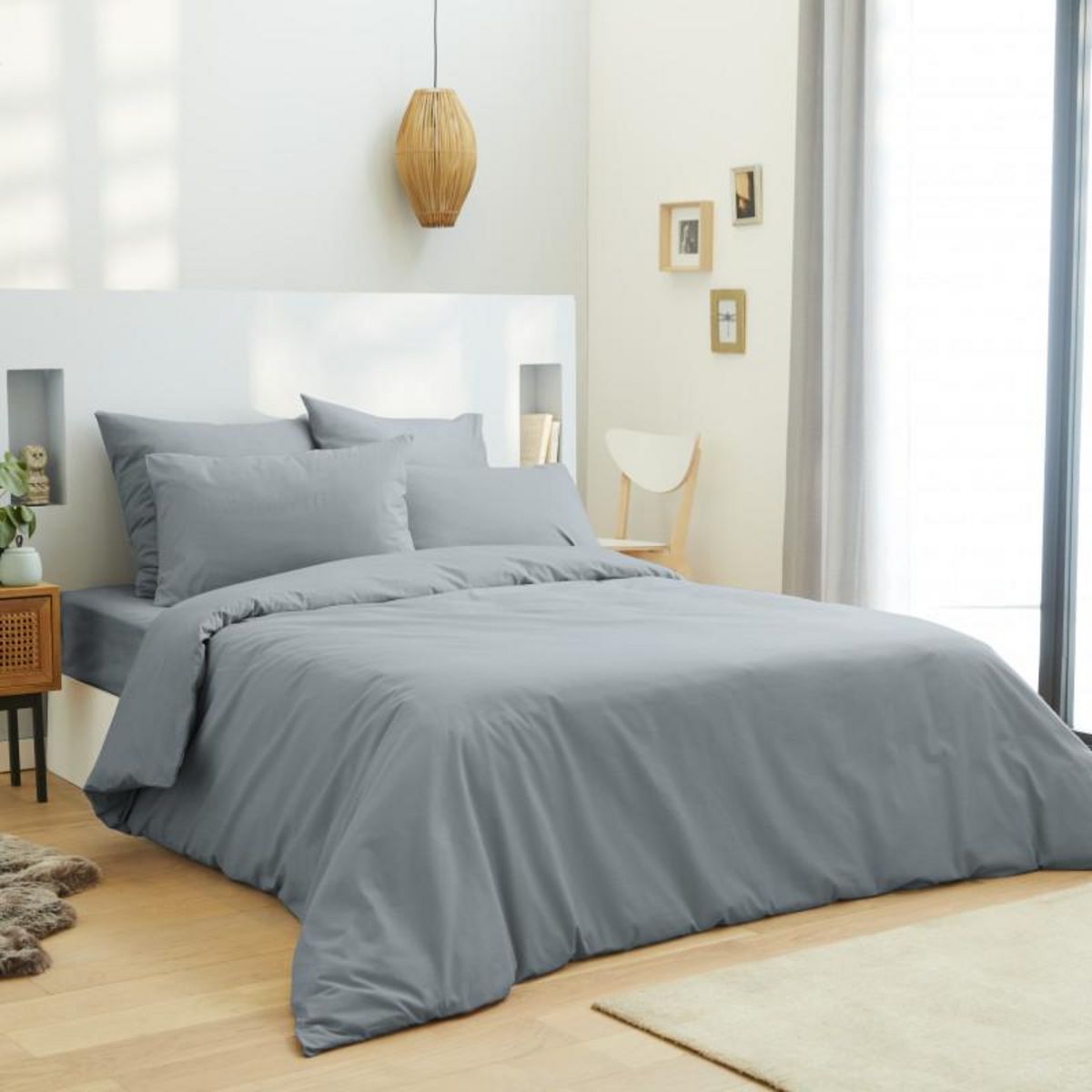 UNIVERS DECOR Housse de couette unie Gris clair 260 x 240 cm / 100% Coton / 57 Fils/cm² pour lit 2 places  King Size