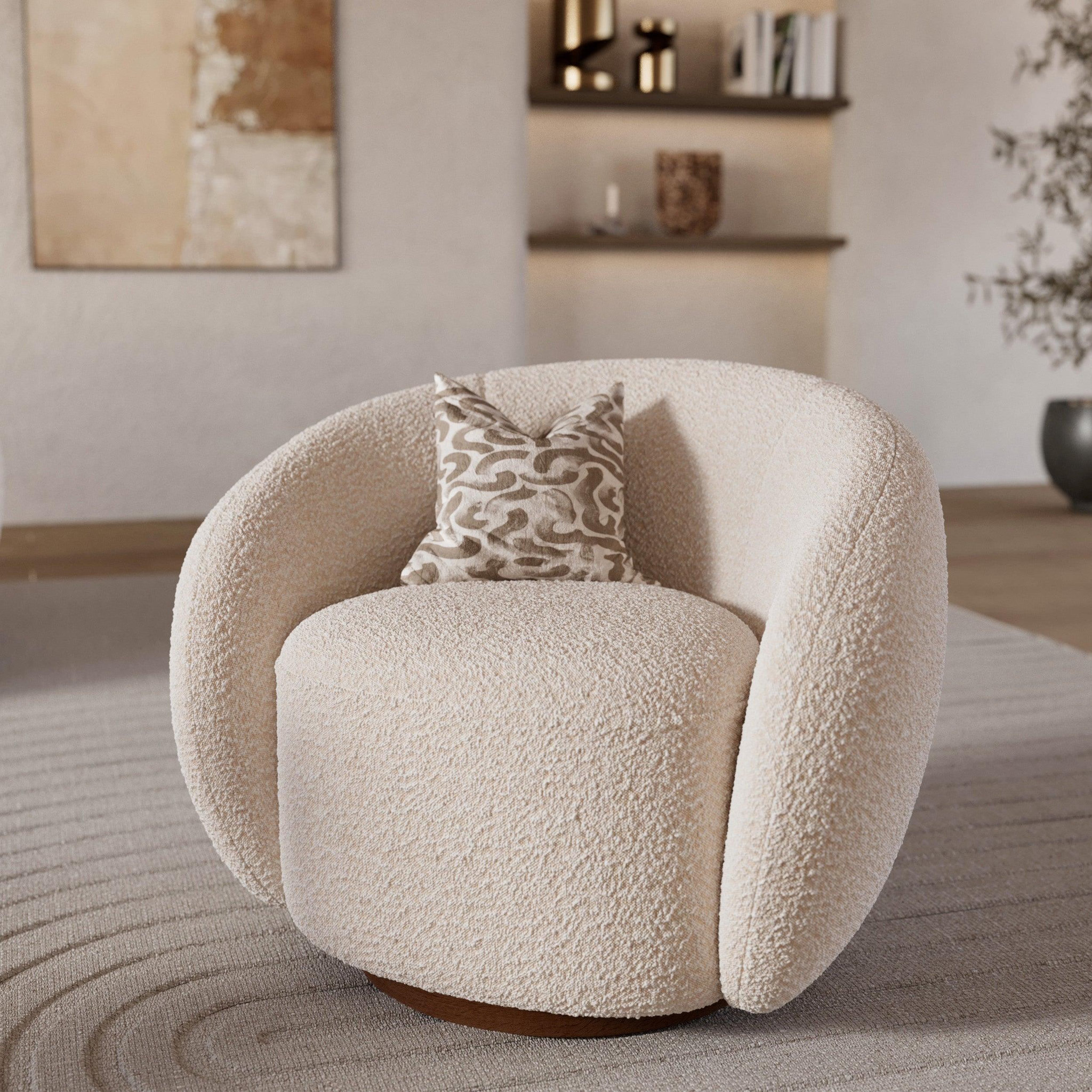 Voir la diapositive 2 : MAISON PAVANE Fauteuil pivotant en tissu bouclé blanc-naya