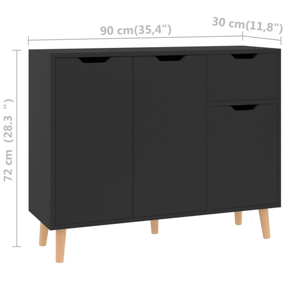 VIDAXL Buffet noir brillant 90x30x72 cm bois d'ingenierie