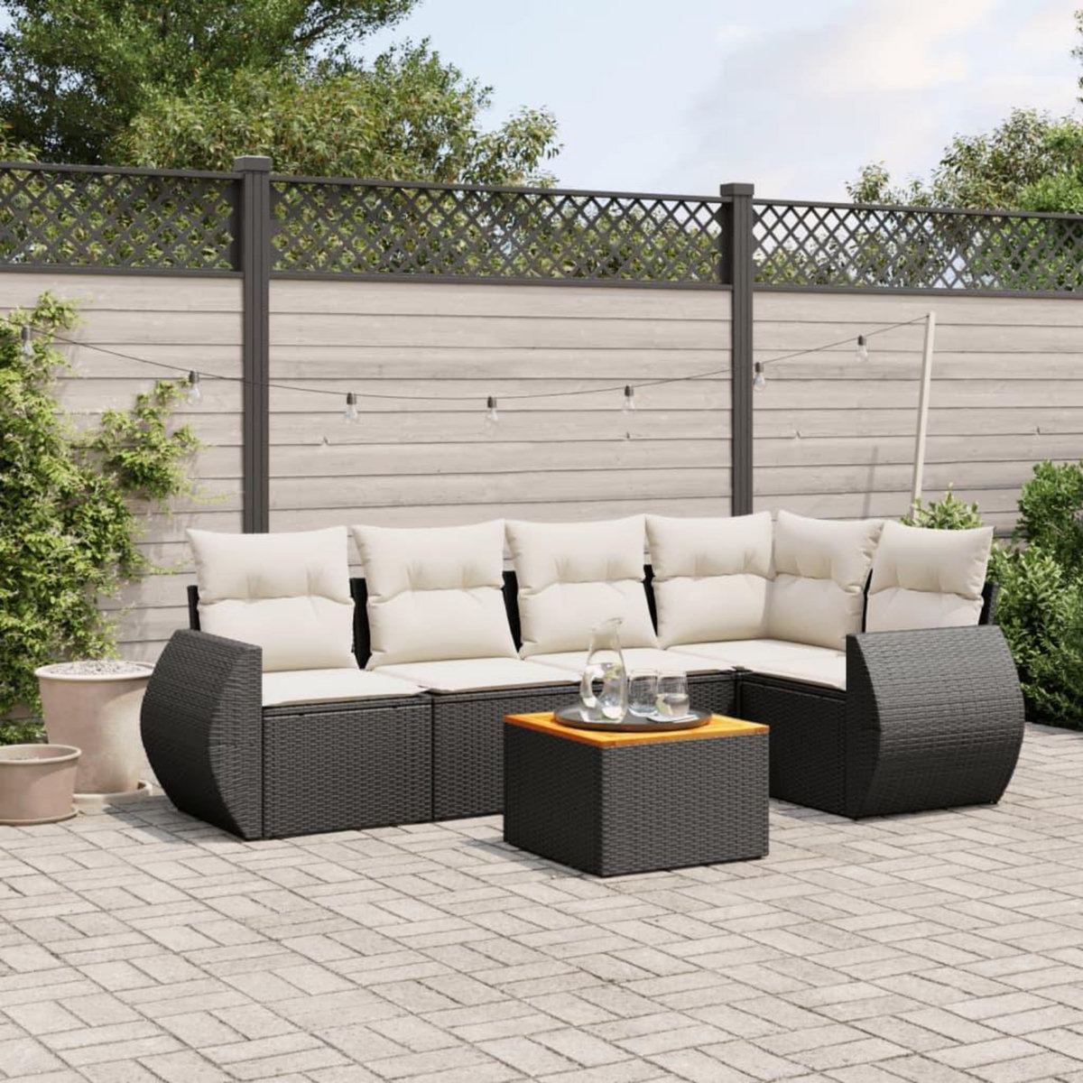 VIDAXL Salon de jardin 6 pcs avec coussins noir resine tressee
