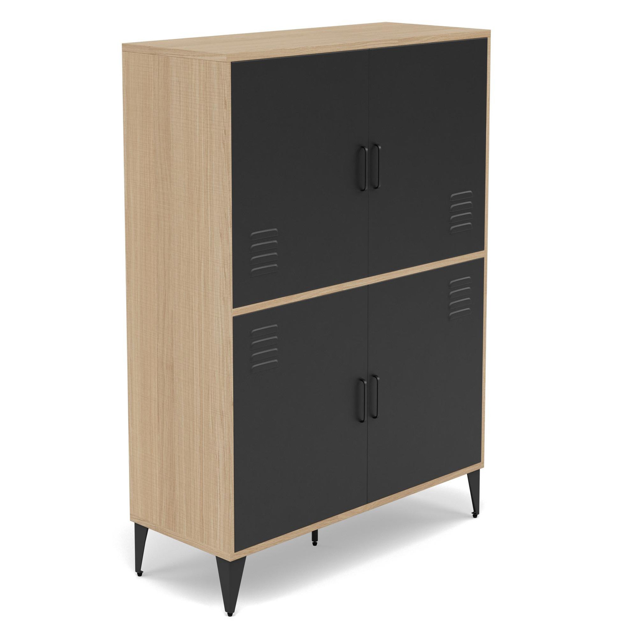 Voir la diapositive 2 : BEST MOBILIER Tribeca - buffet haut - effet bois et métal noir - 2 portes - 100x112 cm