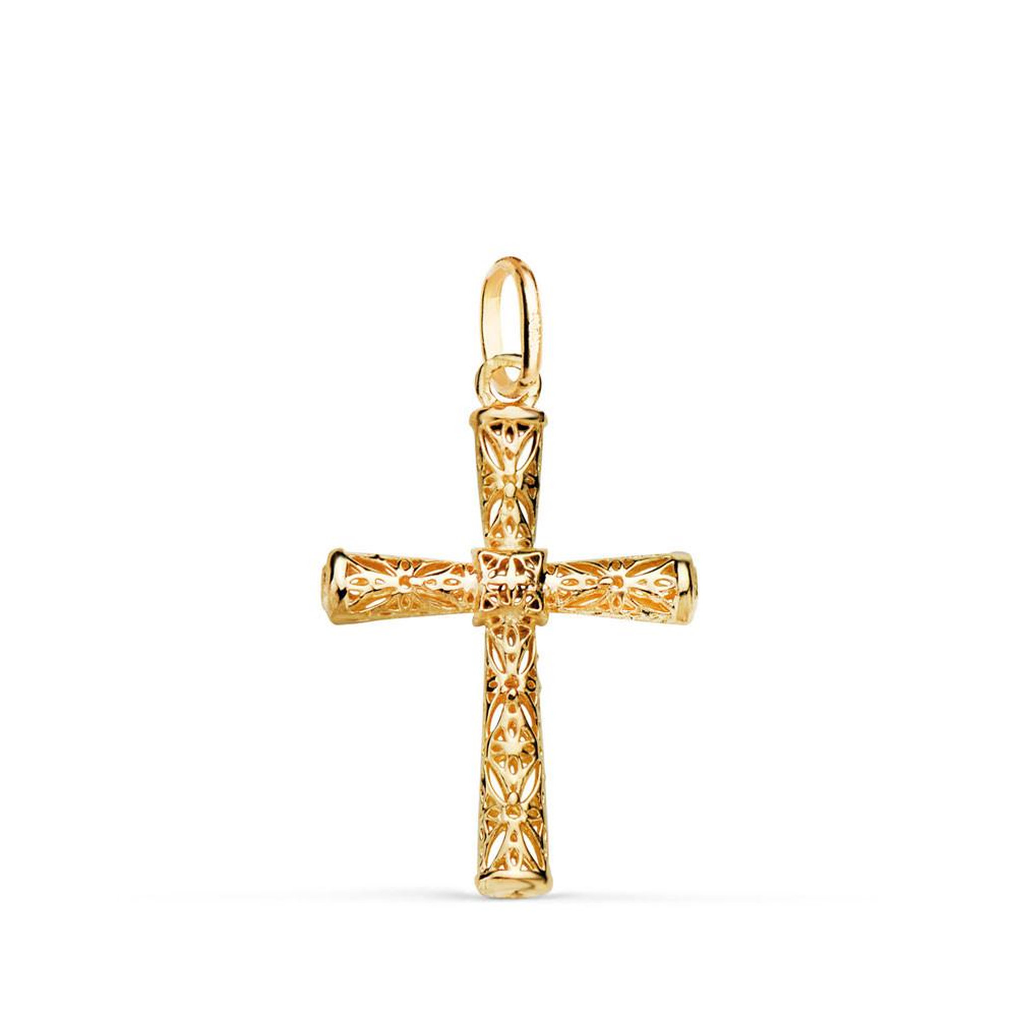 L'ATELIER D'AZUR Pendentif  - Médaille Croix Or 18 Carats 750 Jaune - Filigrane - Chaine Offerte