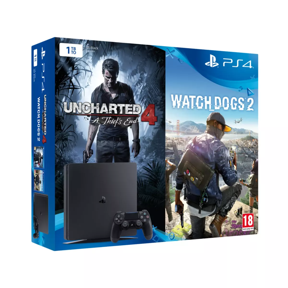 Console PS4 1TO Slim - Pack Uncharted 4 + Watch dogs 2