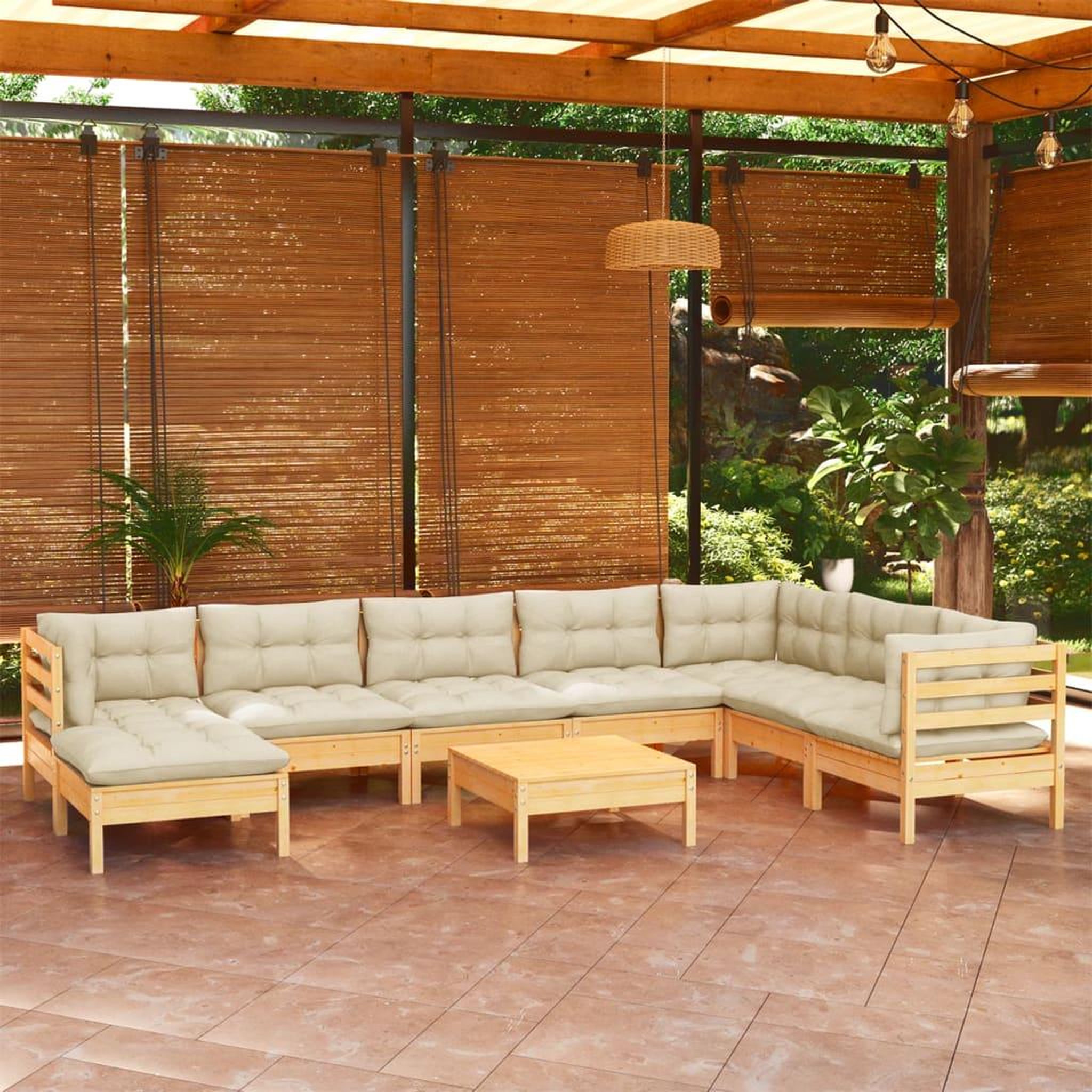 Voir la diapositive 1 : VIDAXL Salon de jardin 9 pcs avec coussins creme bois de pin massif