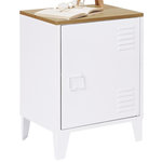 ID MARKET Table de chevet ESTER 1 porte métal blanc plateau façon hêtre design industriel